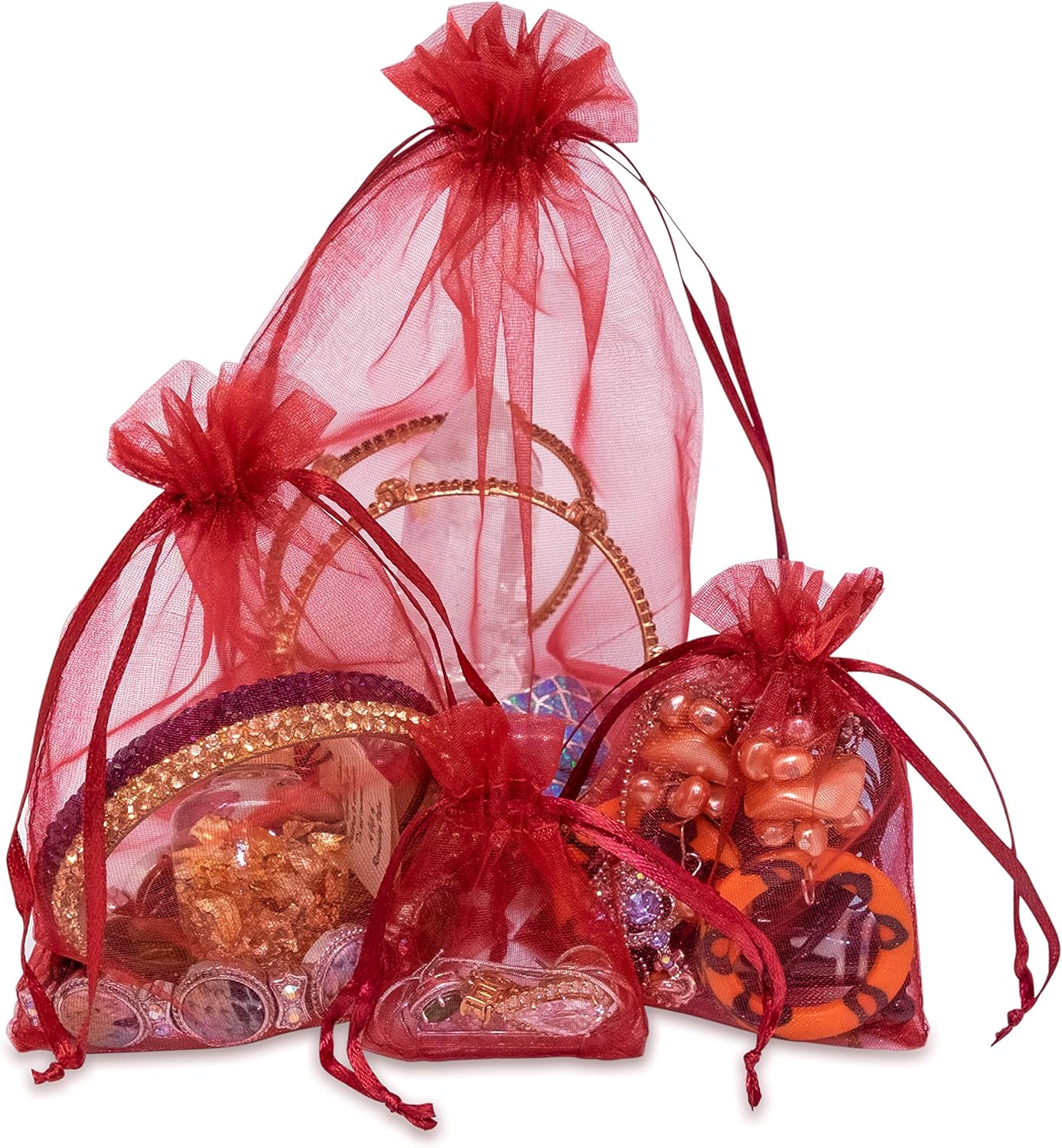TheDisplayGuys 48-Pack 4x6 Maroon Sheer Organza Gift Bags with Drawstring, Goodie Bags for Jewelry, Candy, Treat, Wedding Favors Small Mesh