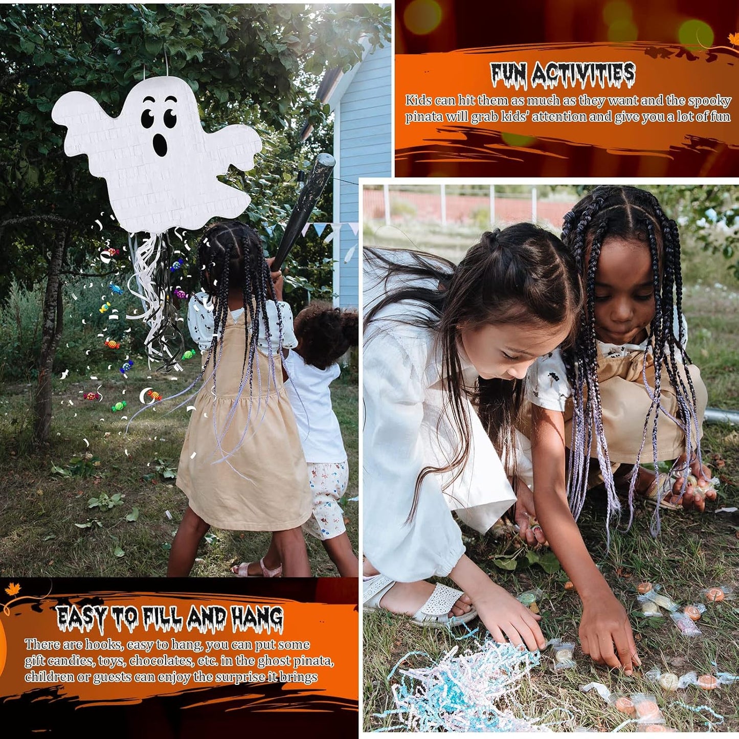 Leitee Halloween Pinatas Spooky Ghost Pinata Halloween Mexican Pinatas for Kids Boys Girls Birthday Party Carnival Festival Decor Supply, 15.8 x 11.8 x 3.2 Inch(Shock)