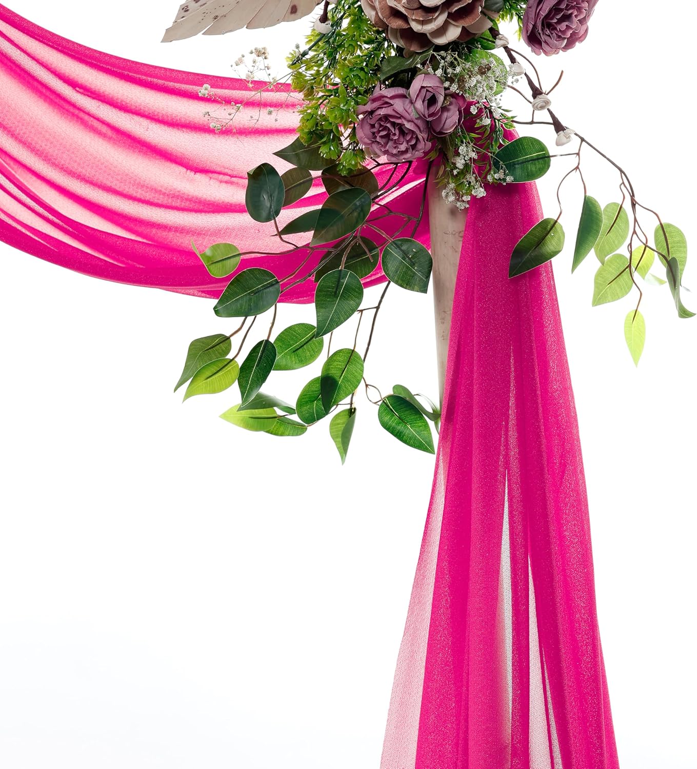VDS Pack of 2 Panel (30 Inch X 100 Feet) Wedding Arch Draping Fabric Sheer Chiffon Fabric Drapery for Wedding Ceremony Reception Swag Backdrop Canopy Chuppah ARBO Altars Decoration (Hot Pink)