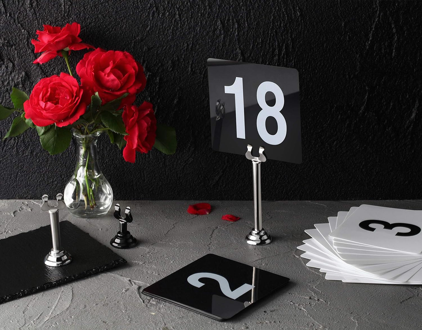 New Star Foodservice 27747 Triton/Ring-Clip Number Holder/Number Stand/Place Card Holder, Set of 12, 1.5-Inch, Black