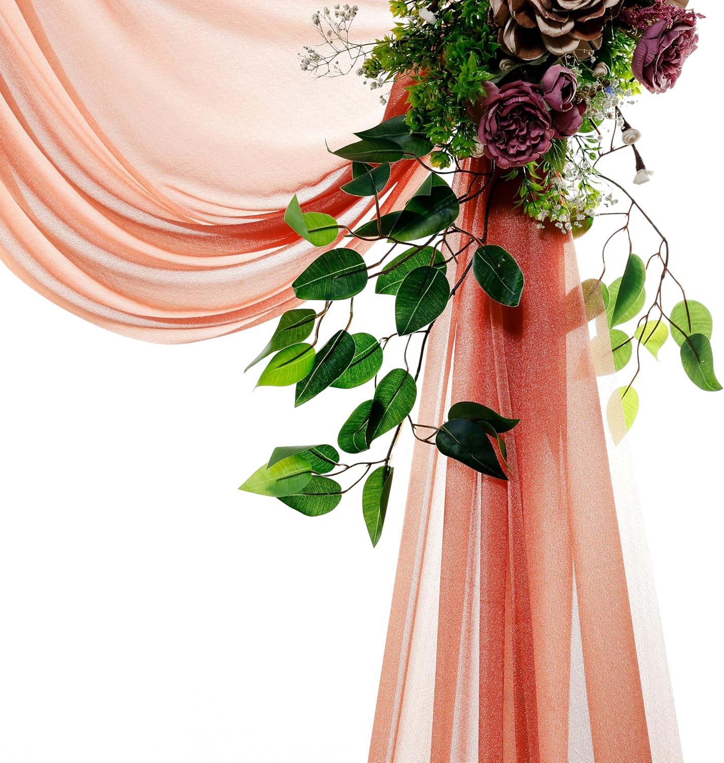 VDS Pack of 1 Panel (30 Inch X 20 Feet) Wedding Arch Draping Fabric Sheer Chiffon Fabric Drapery for Wedding Ceremony Reception Swag Backdrop Canopy Chuppah ARBO Altars Decoration (Terracotta)