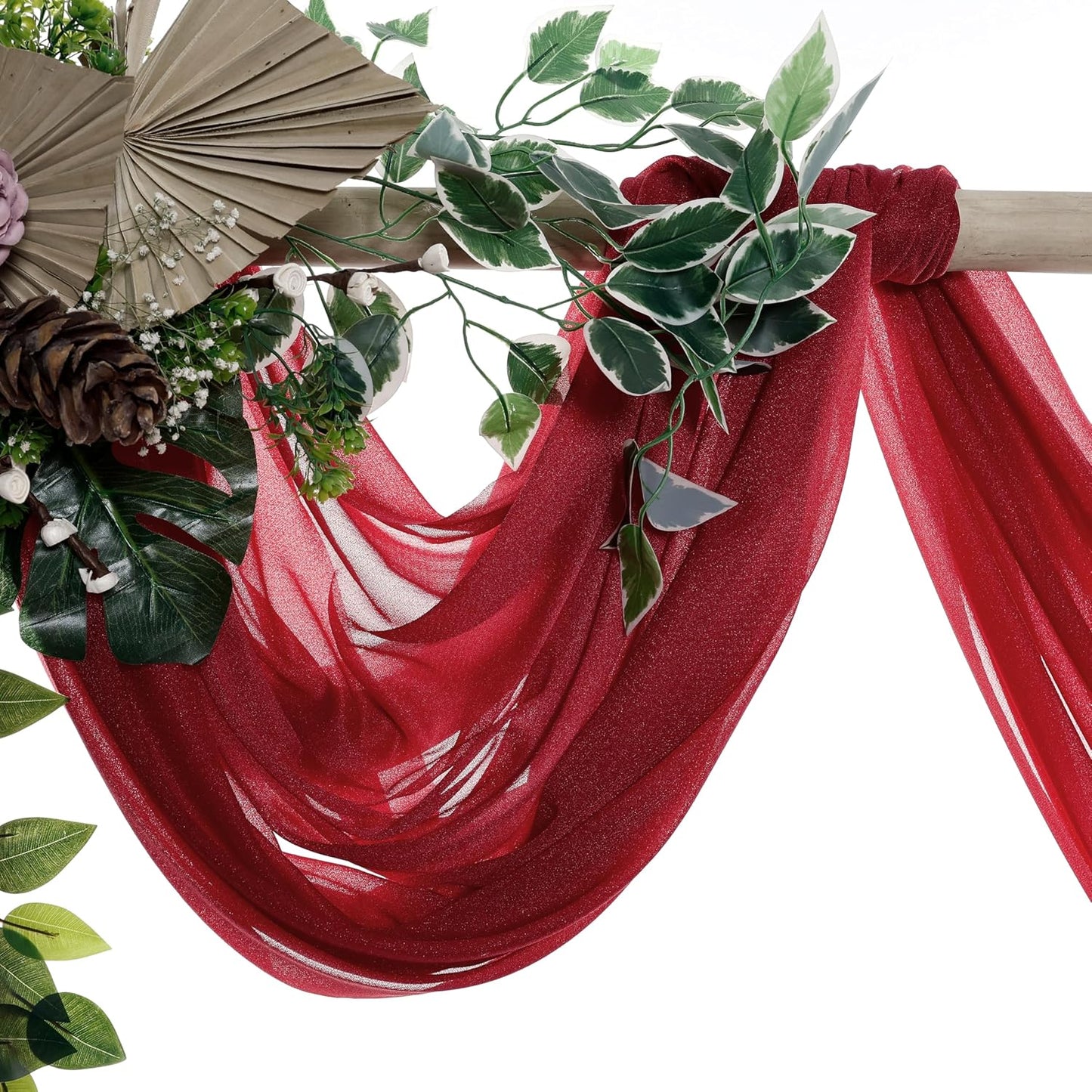 VDS Pack of 2 Panel (30 Inch X 100 Feet) Wedding Arch Draping Fabric Sheer Chiffon Fabric Drapery for Wedding Ceremony Reception Swag Backdrop Canopy Chuppah ARBO Altars Decoration (Apple Red)