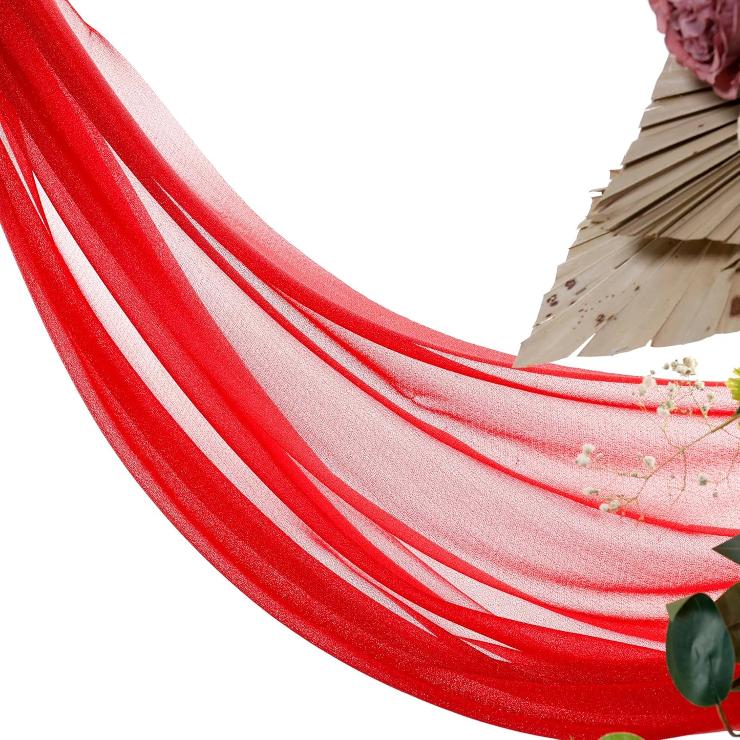 VDS Pack of 1 Panel (30 Inch X 30 Feet) Wedding Arch Draping Fabric Sheer Chiffon Fabric Drapery for Wedding Ceremony Reception Swag Backdrop Canopy Chuppah ARBO Altars Decoration (Red)