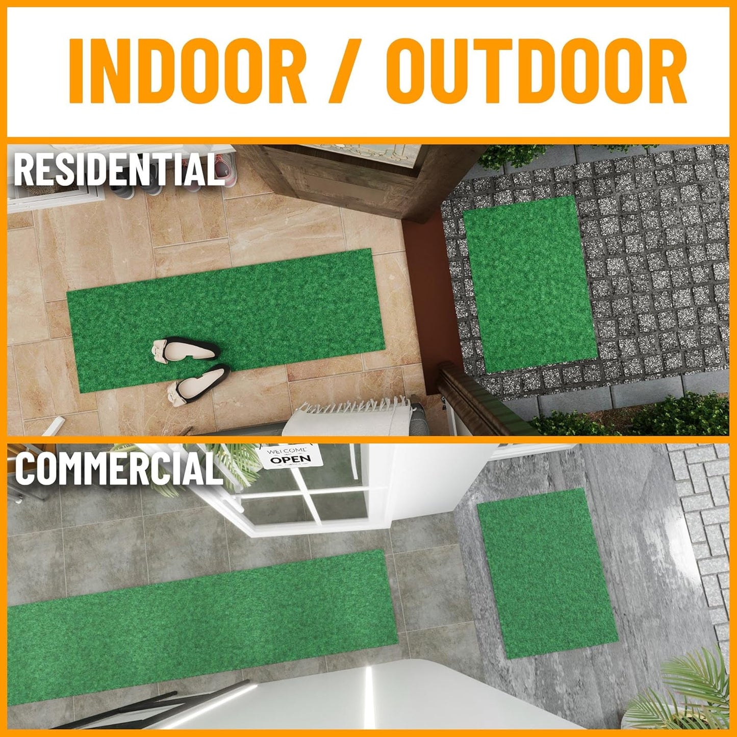 Ottomanson Mud Mat 2' x 3' Entryway Rug - Non-Slip Scraper Doormat for Muddy Paws, Dirt Trapping Indoor/Outdoor Mat for High-Traffic Areas, Kitchen, Garage, Patio, Green