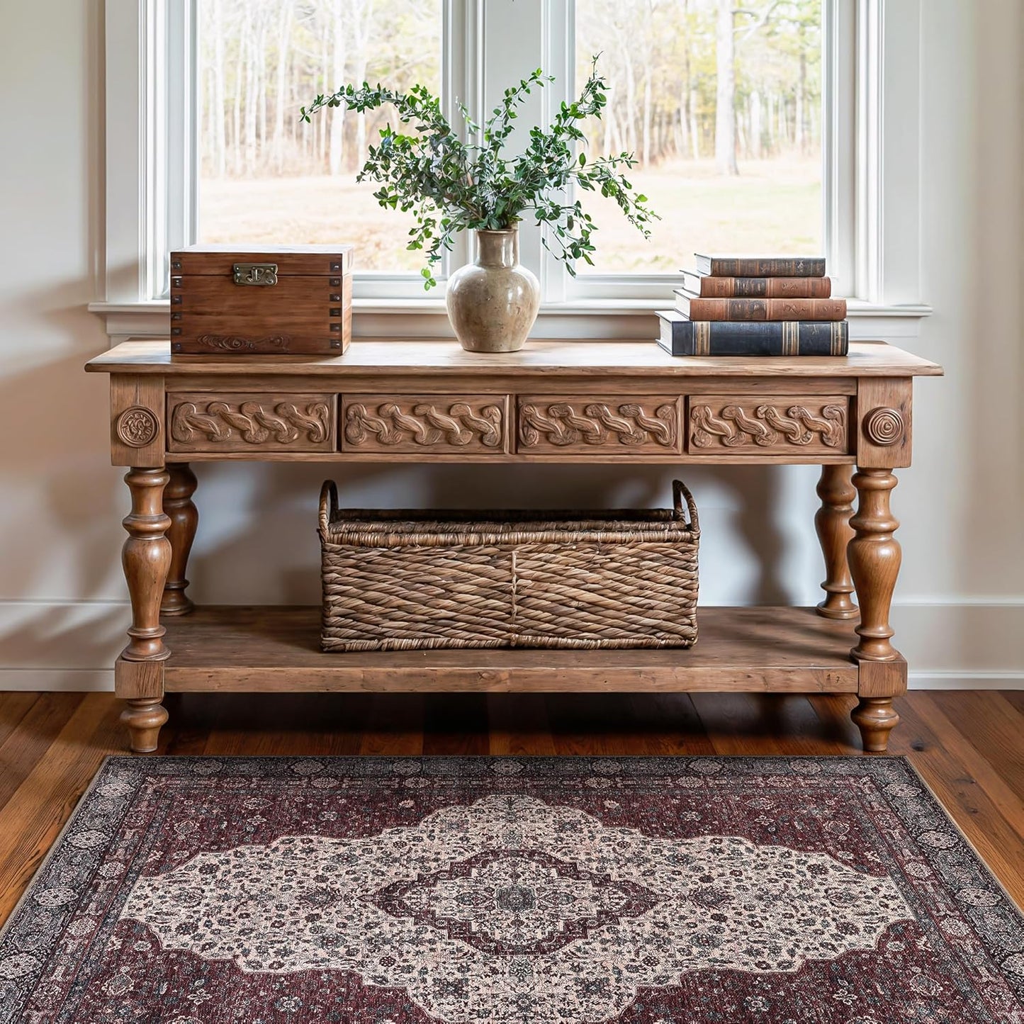Bloom Rugs Washable Non-Slip 3' x 5' Rug - Red/Green/Cream Traditional Medallion Area Rug for Living Room, Bedroom, Dining Room, and Kitchen - Exact Size: 3' x 5'