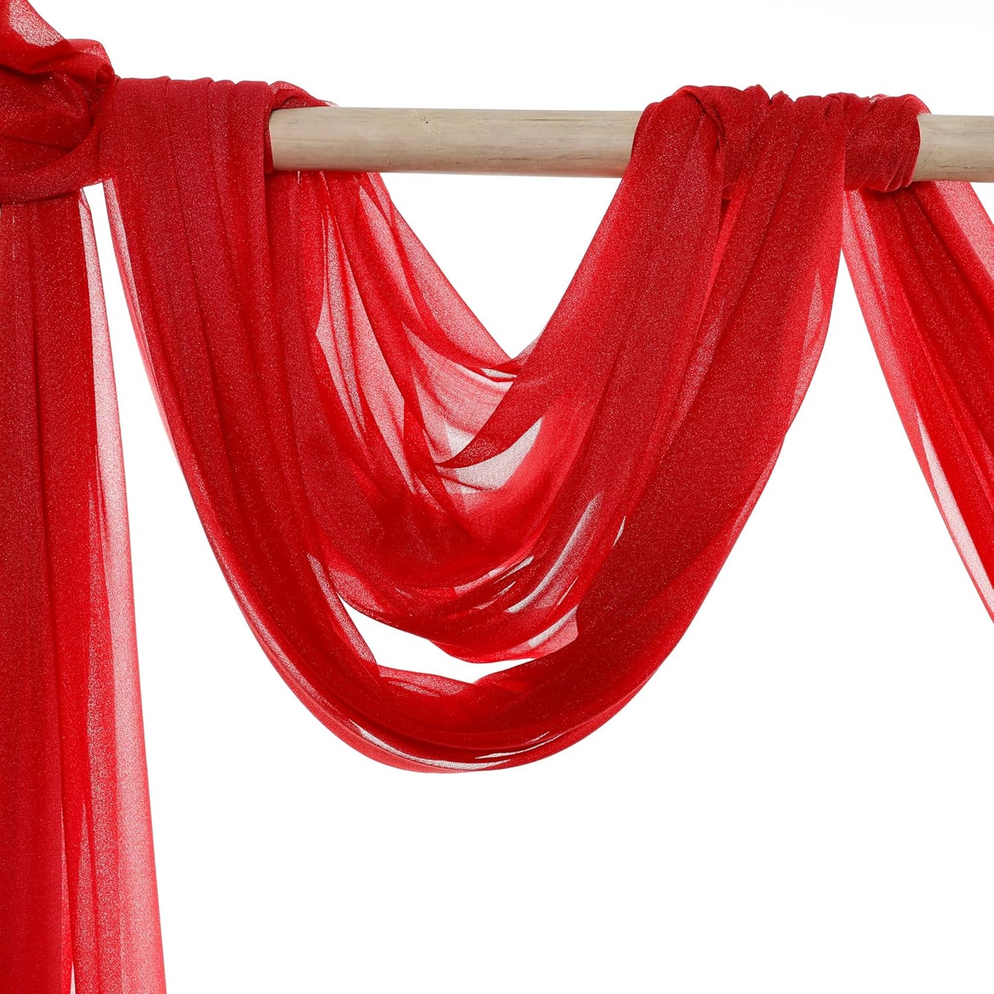 VDS Pack of 2 Panel (30 Inch X 20 Feet) Wedding Arch Draping Fabric Sheer Chiffon Fabric Drapery for Wedding Ceremony Reception Swag Backdrop Canopy Chuppah ARBO Altars Decoration (Red)