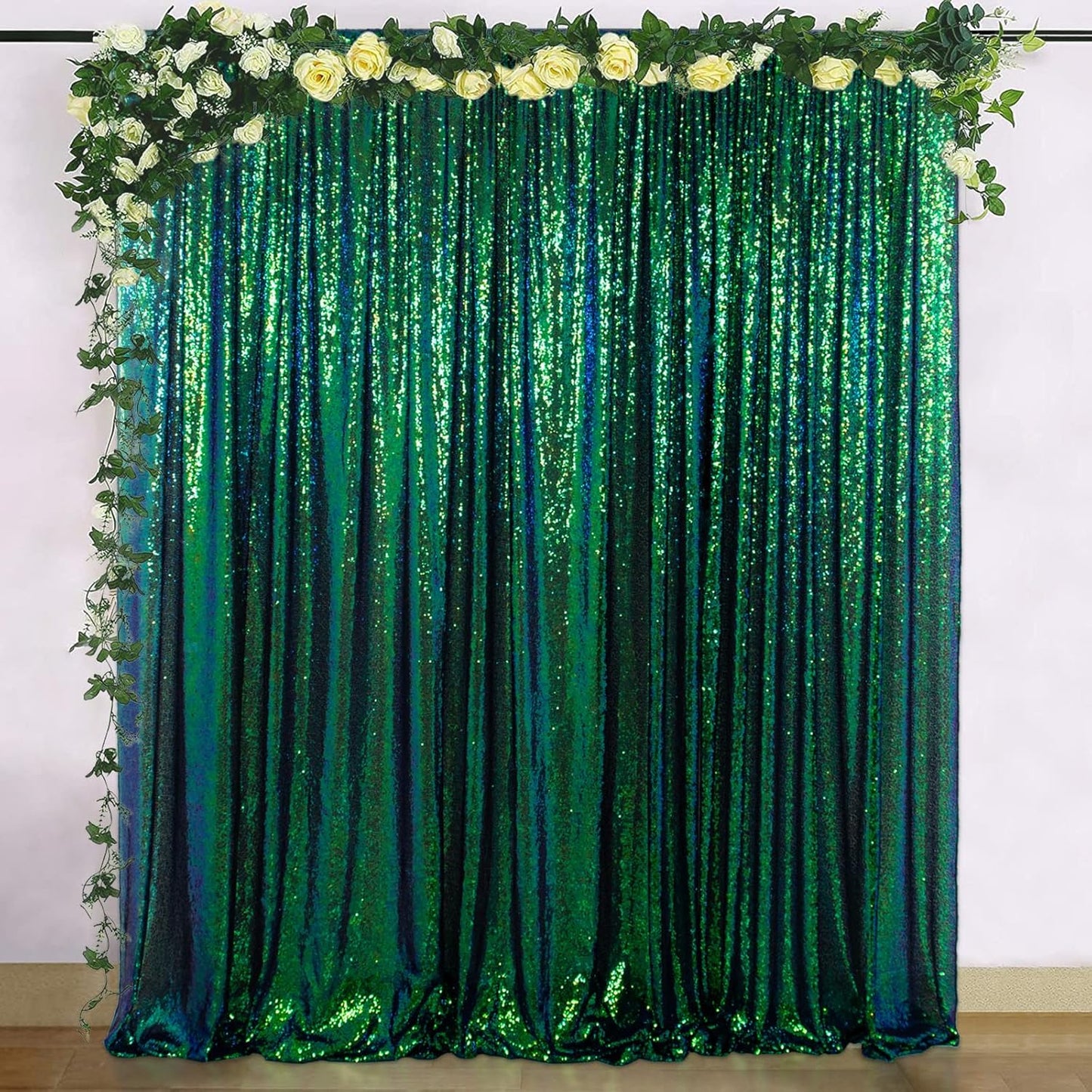 ShinyBeauty Iridescent Green Sequin Backdrop 5FTx10FT - Sparkling Photo Background for Parties, Weddings, Events -Durable, Non-Shedding Fabric - Perfect for Studio and Home Use Happy Birthday Backdrop