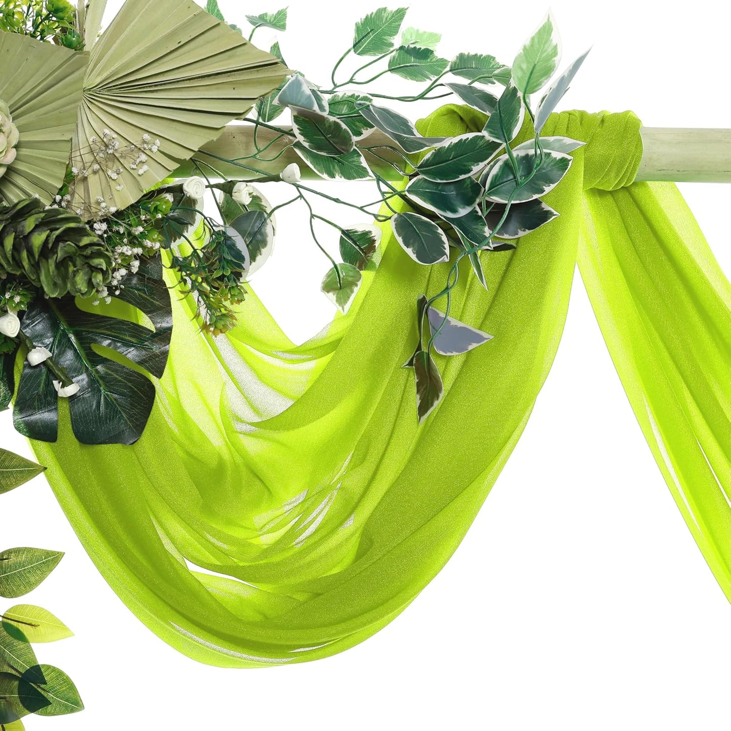 VDS Pack of 1 Panel (30 Inch X 50 Feet) Wedding Arch Draping Fabric Sheer Chiffon Fabric Drapery for Wedding Ceremony Reception Swag Backdrop Canopy Chuppah ARBO Altars Decoration (Parrot Green)