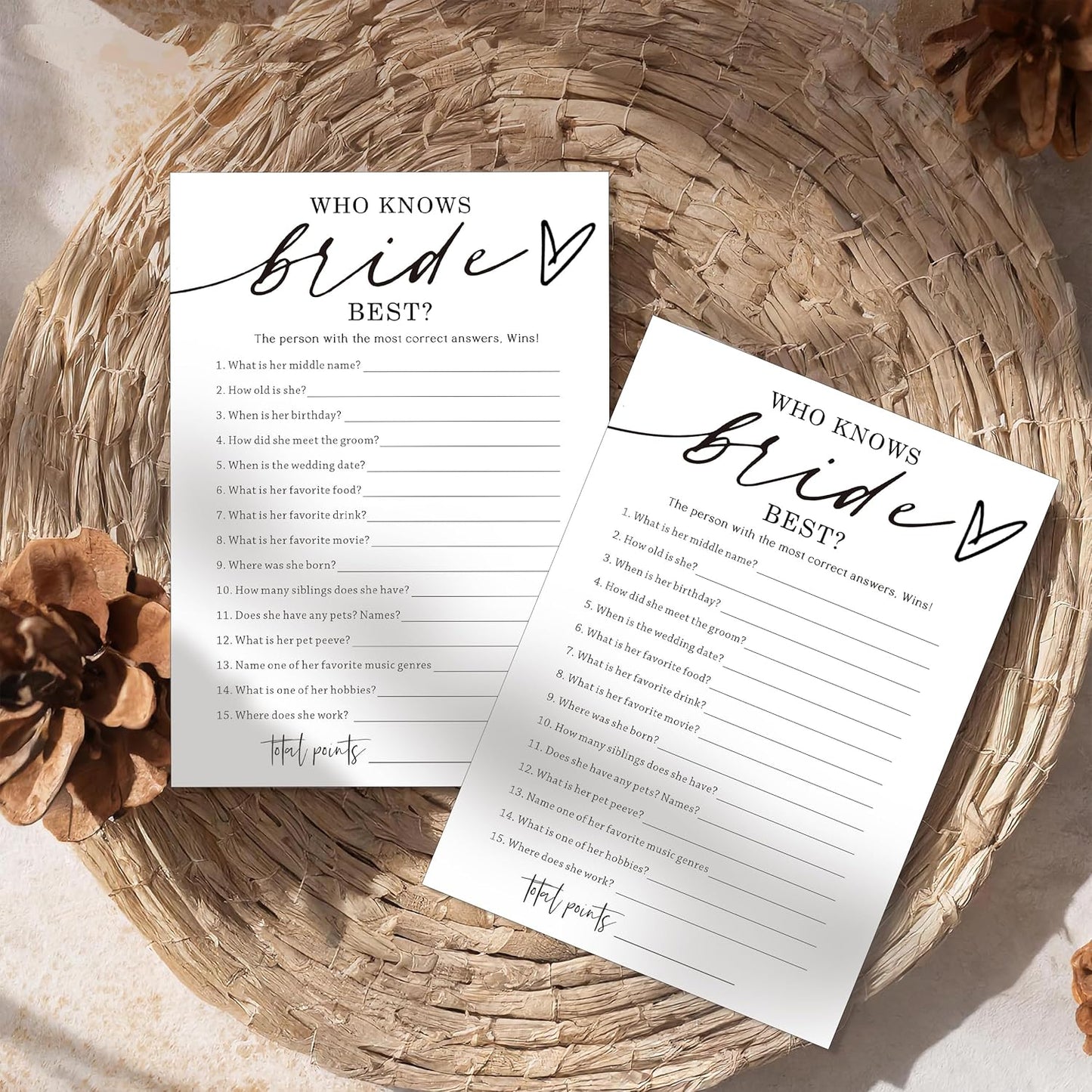 Fun Wedding Shower Games Cards Who Knows The Bride Best Engagement Party Wedding Game Bridal Shower Games 25 Guests Minimalist White Newlywed Party Supplies and Decorations - A05