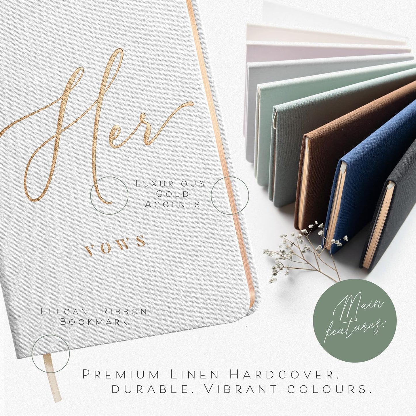 ARTESORI Vow Books His and Hers - Linen Wedding Vow Books Perfect as Bride & Groom Gifts, Wedding Registry Ideas - His & Hers Gifts Wedding Vow Book - Wedding Essentials & Accessories (White & Navy)
