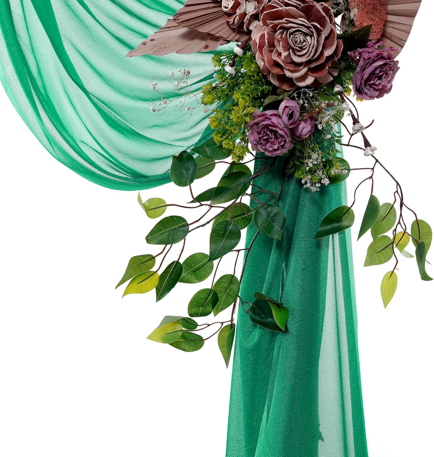 VDS Pack of 2 Panel (30 Inch X 20 Feet) Wedding Arch Draping Fabric Sheer Chiffon Fabric Drapery for Wedding Ceremony Reception Swag Backdrop Canopy Chuppah ARBO Altars Decoration (Emerald)