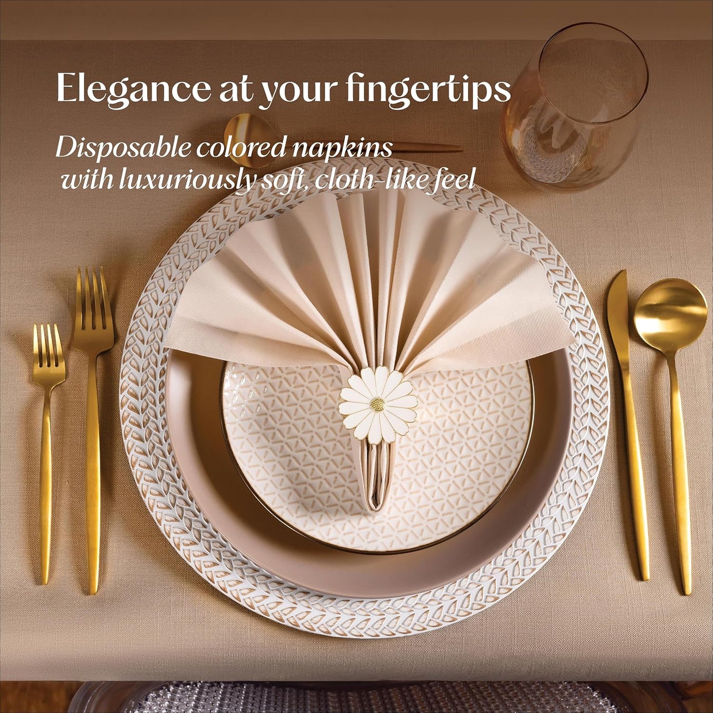 200-Pack Disposable Linen-Feel Champagne Napkins, 12" x 17" Cloth-Like Paper Dinner Napkins For Wedding, Bathroom, Party Or Event