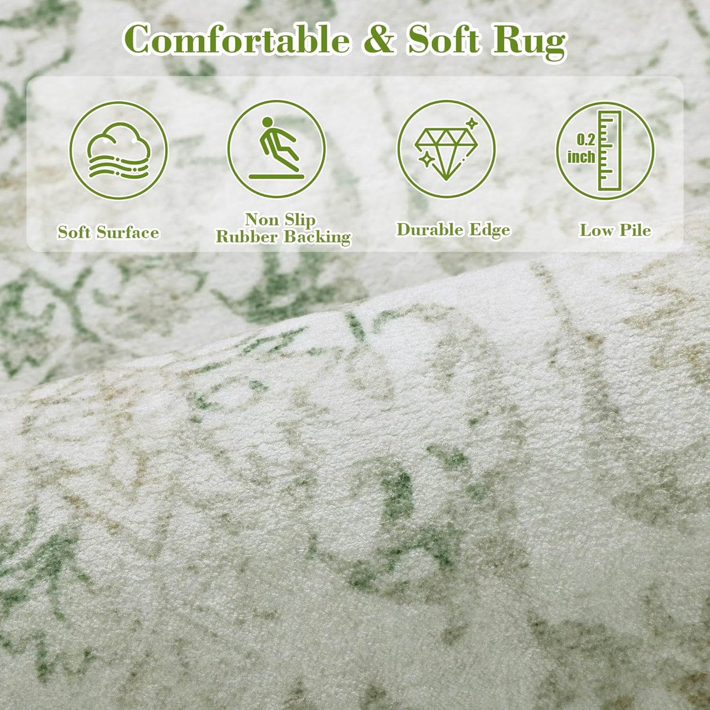 Light Green Area Rugs 5x8 for Living Room, Washable Vintage Rugs for Bedroom, Non Slip Throw Carpet for Bedroom Dining
