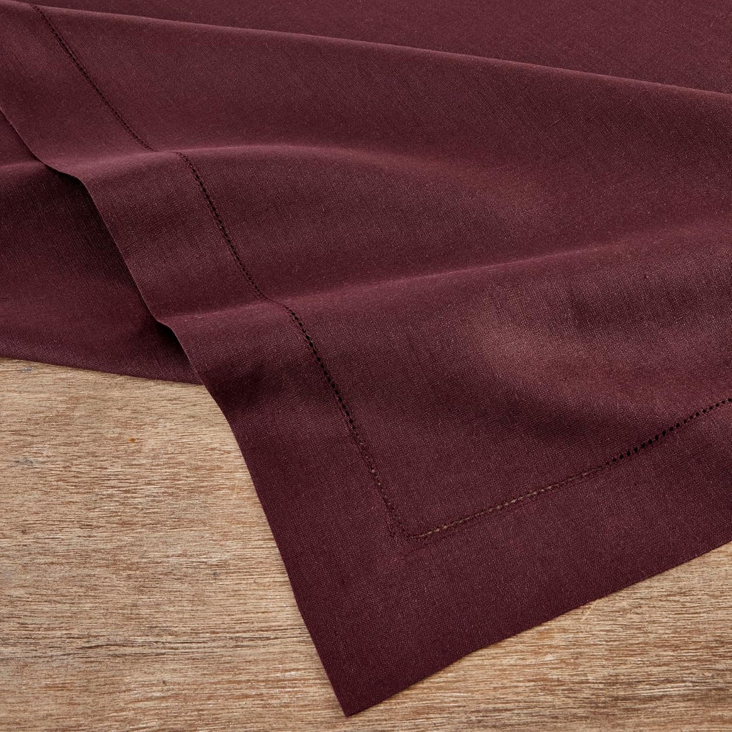 Solino Home Linen Burgundy Tablecloth 60 x 90 Inch - Classic Hemstitch, 100% Pure Linen Rectangular Tablecloth - Machine Washable Table Cloth for Fall, Autumn, Thanksgiving, Christmas, Holiday
