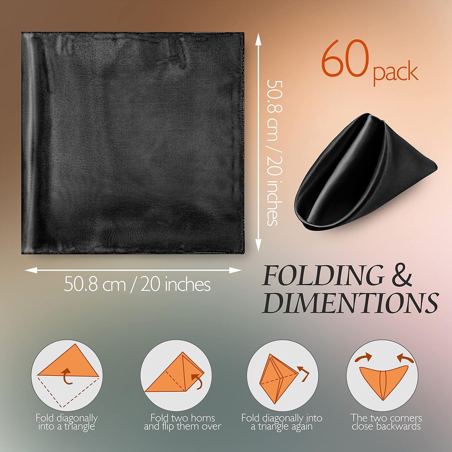 Manyshofu 50 Pieces Black Satin Napkins - 12x12 Inches Cloth Napkins, Square Satin Fabric Napkin Set - Elegant & Smooth Table Napkins for Wedding Dinner Party Lunch Banquet