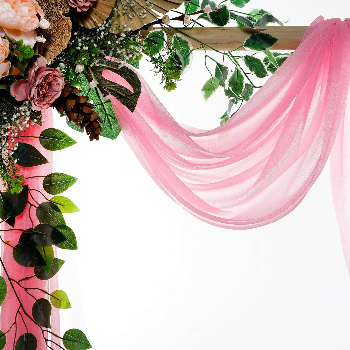 VDS Pack of 1 Panel (30 Inch X 50 Feet) Wedding Arch Draping Fabric Sheer Chiffon Fabric Drapery for Wedding Ceremony Reception Swag Backdrop Canopy Chuppah ARBO Altars Decoration (Coral)