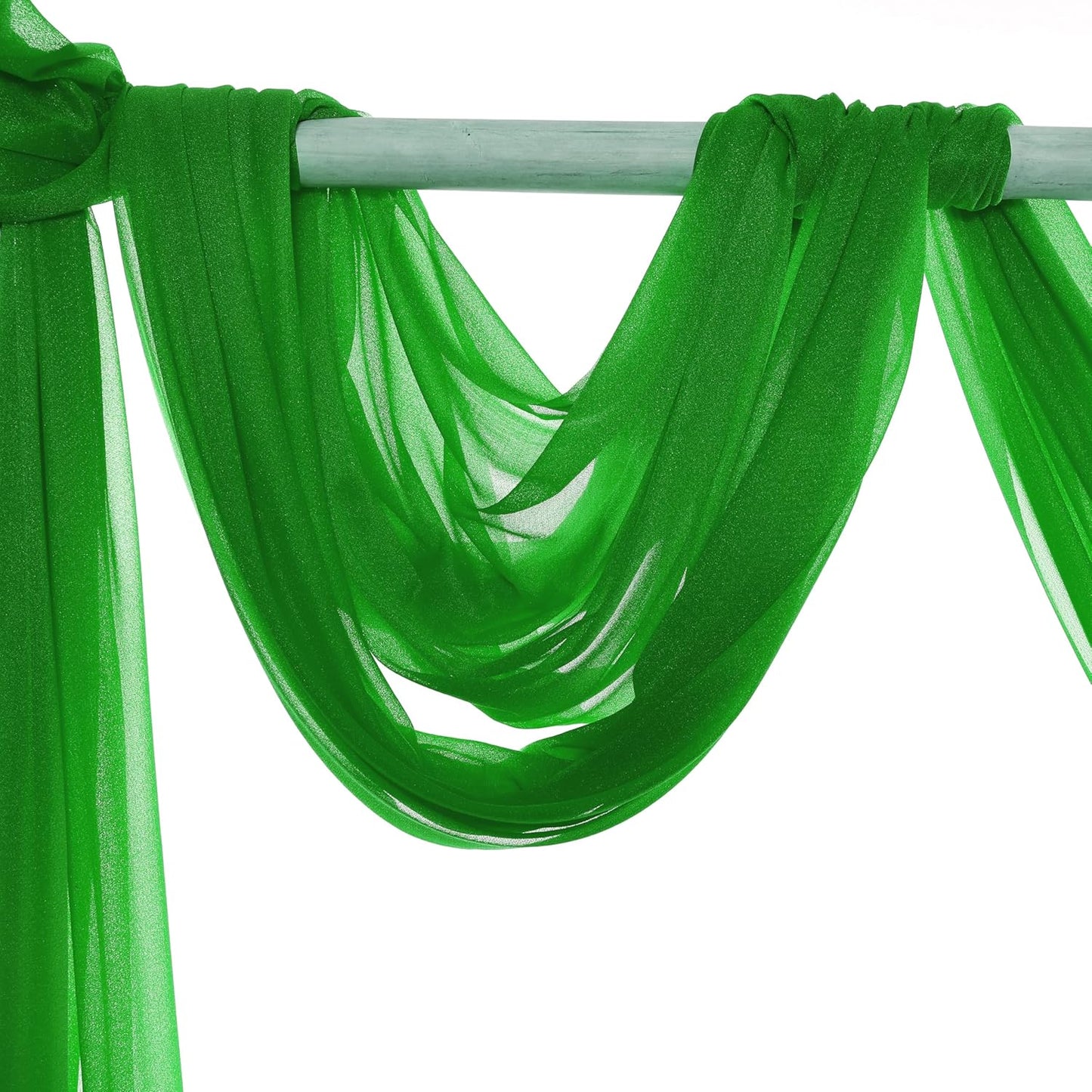 VDS Pack of 2 Panel (30 Inch X 50 Feet) Wedding Arch Draping Fabric Sheer Chiffon Fabric Drapery for Wedding Ceremony Reception Swag Backdrop Canopy Chuppah ARBO Altars Decoration (Green)