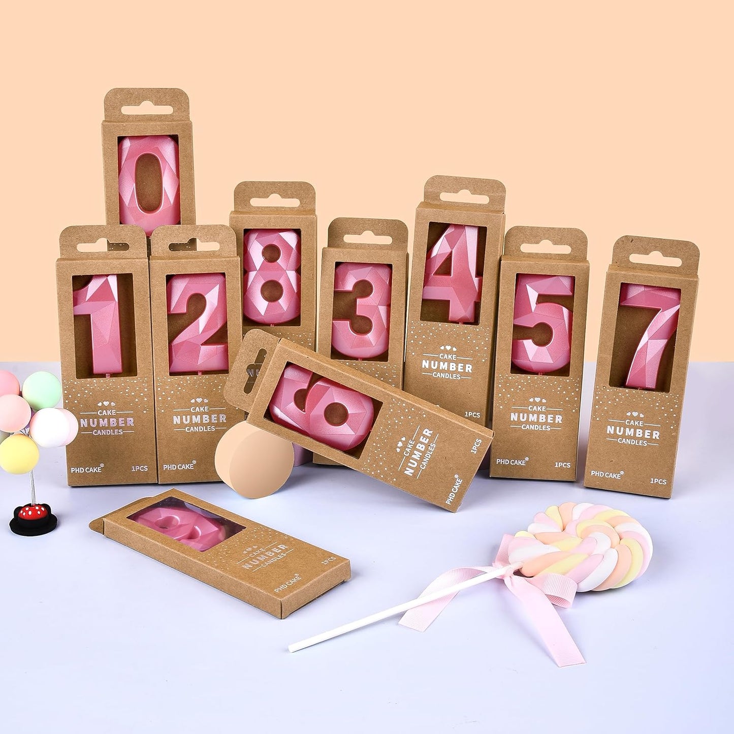 PHD CAKE 2.76 Inch Crystal Pink 0 Number Birthday Candles, Pink Number Candles, Cake Number Candles, Party Celebration