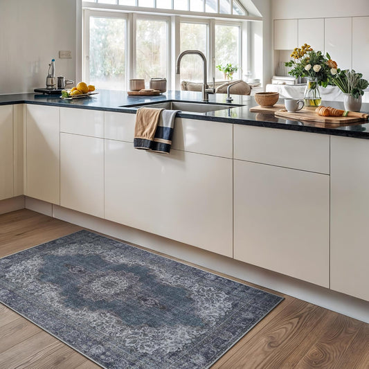 Bloom Rugs Washable Non-Slip 3' x 5' Rug - Dark Teal Traditional Medallion Area Rug for Living Room, Bedroom, Dining Room, and Kitchen - Exact Size: 3' x 5'