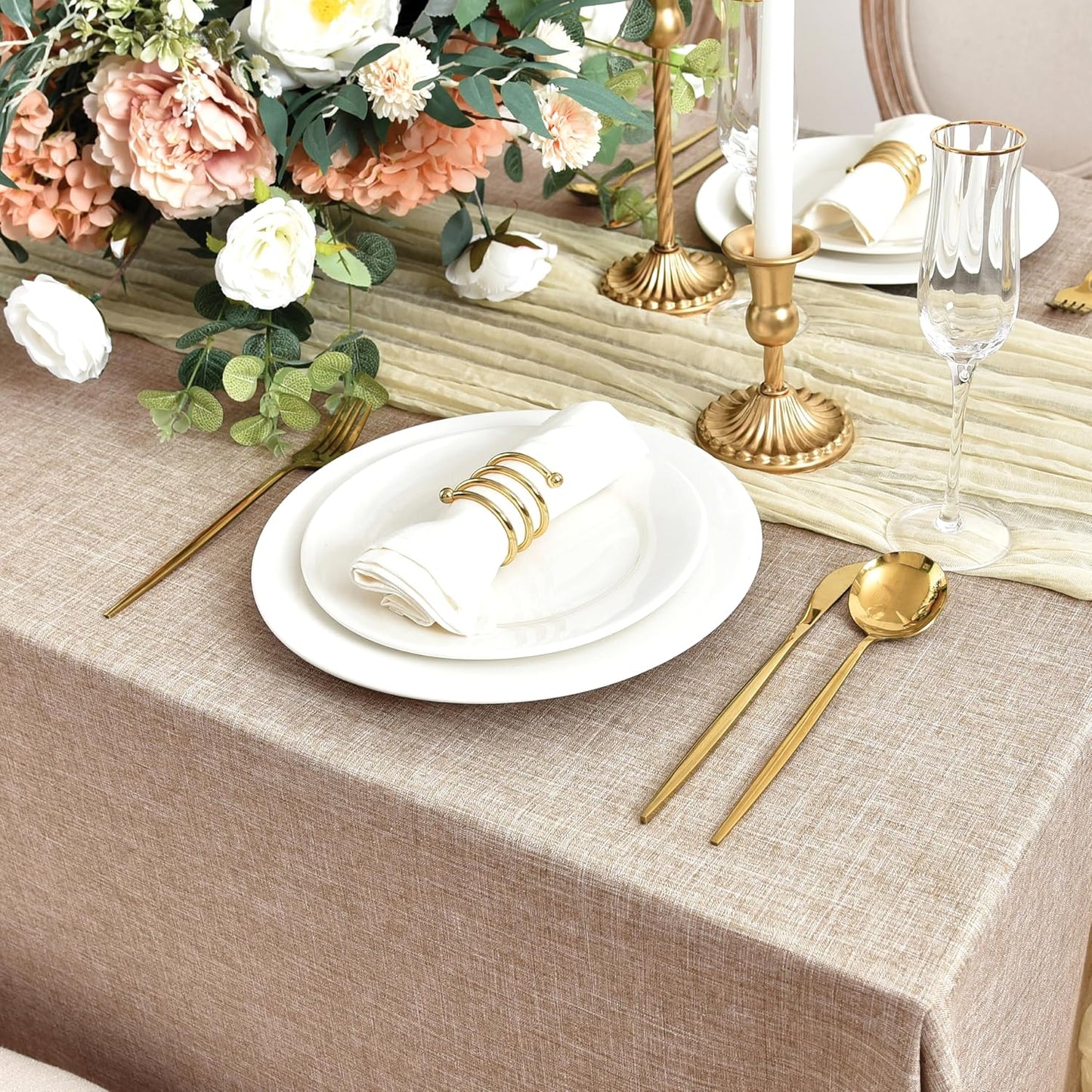 Fitable Square Table Cloth Linen Textured: Water & Stain Resistant Farmhouse Tablecloth, Washable Burlap Table Covers for Kitchen Dining Party(2 Pack, 54x54 Inch, Beige)