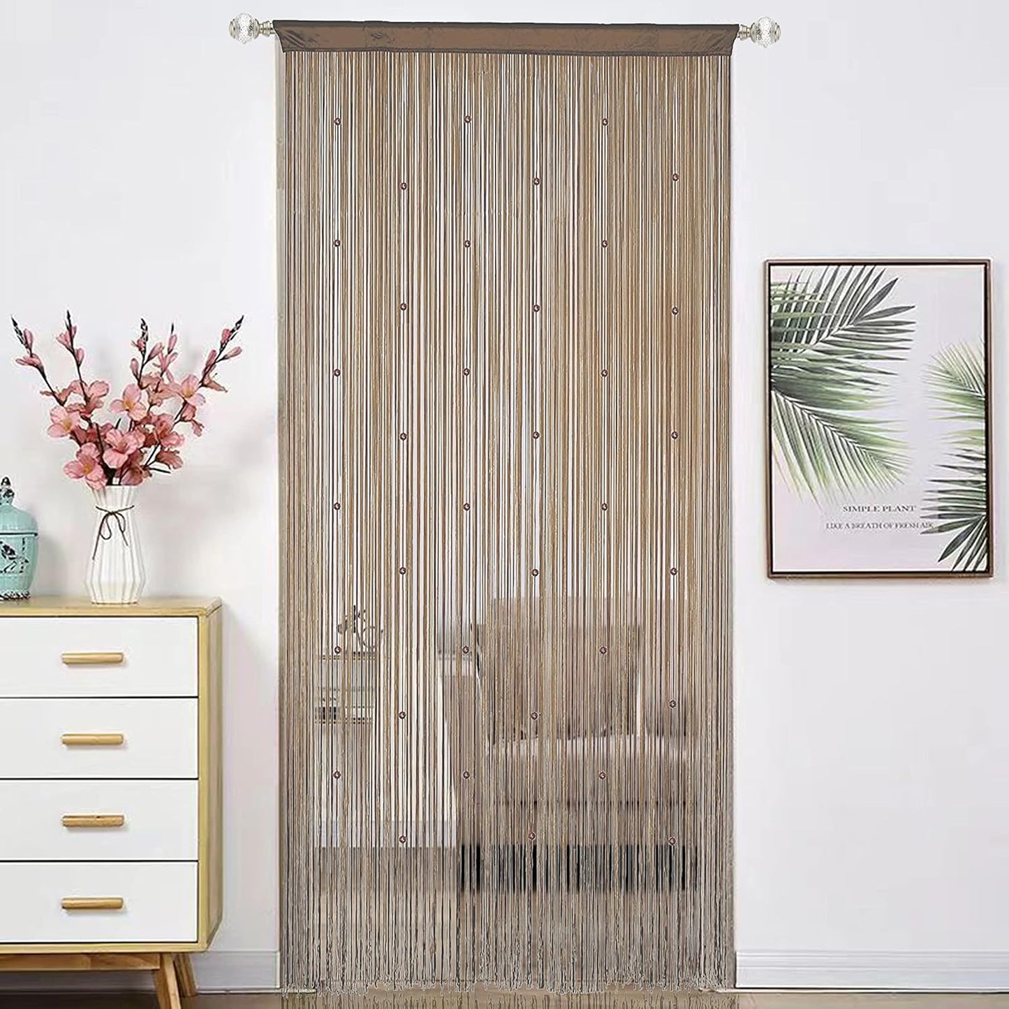 Beaded Doorway Curtain Door Beads Dense String Curtains Fringe Hippie Perfect for Wall Hanging Decor Room Divider Privacy Doors Window Closet Doorways Decorations (100x280cm,Ecru)