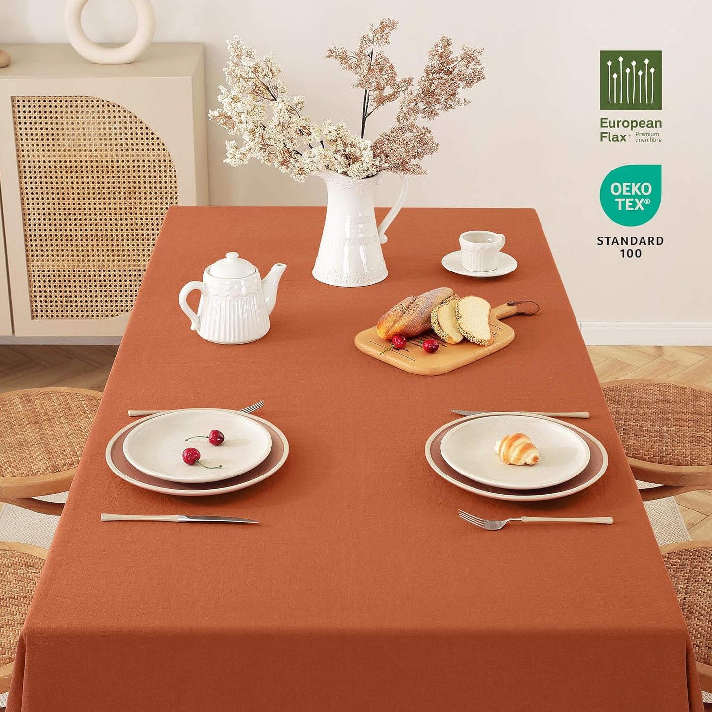 100% Pure Linen Tablecloths 60x120Inches,Rectangle Table Cloth for Dining,Picnic,Weddings and Restaurants,Durable Stonewashed Tablecloths (Re-Caramel, Rectangle - 60 x 120 Inch)