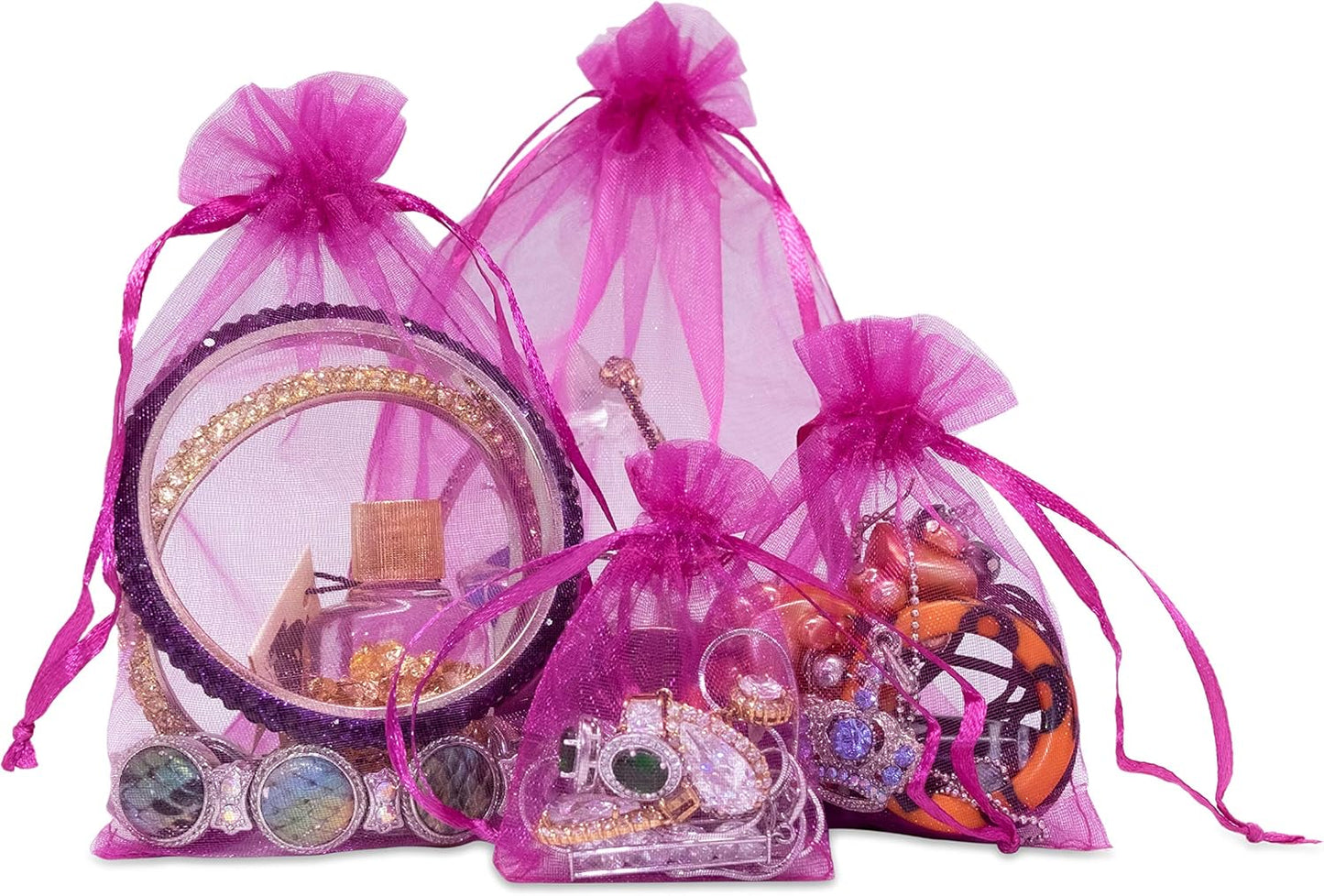 TheDisplayGuys 100-Pack 6x8 Hot Pink Sheer Organza Gift Bags with Drawstring, Jewelry Candy Treat Wedding Party Favors Mesh Pouch