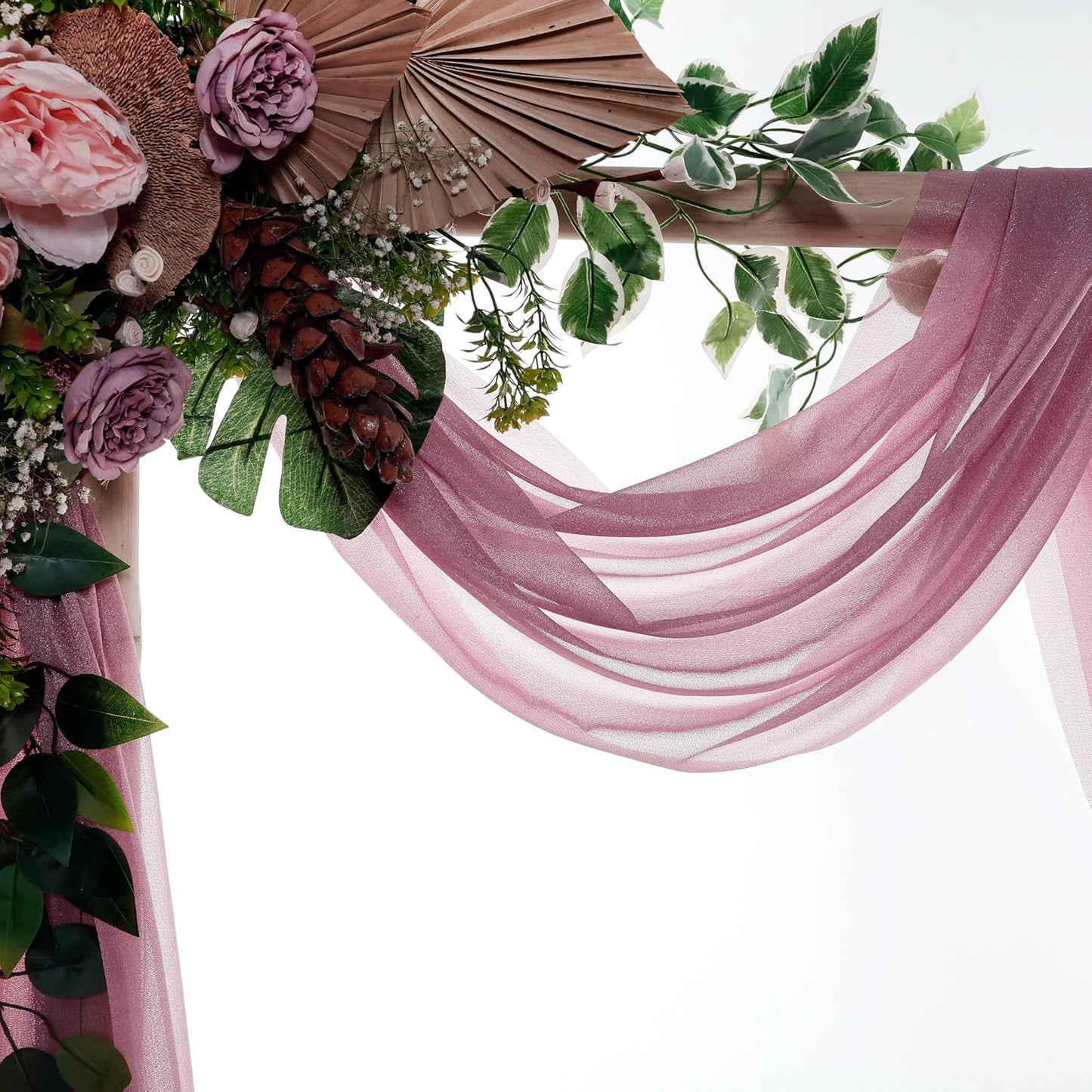 VDS Pack of 2 Panel (30 Inch X 40 Feet) Wedding Arch Draping Fabric Sheer Chiffon Fabric Drapery for Wedding Ceremony Reception Swag Backdrop Canopy Chuppah ARBO Altars Decoration (Mauva)