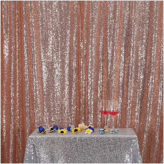 Poise3EHome 7FT x 7FT Rose Gold Sequin Photography Backdrop Curtain for Party Decoration, Rose Gold