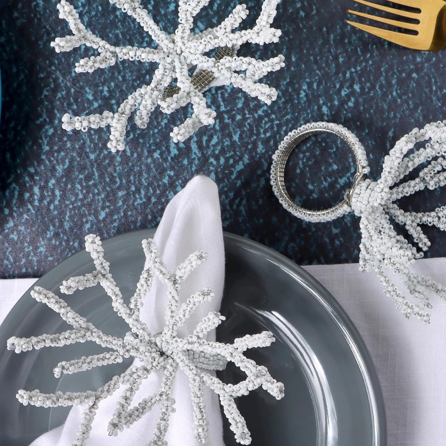 Beaded Napkin Rings Set for Dining Table - Elegant Pearl White Glass Beads with Silver Finish – Perfect for Weddings, Coastal Décor, Parties & Holiday Entertaining (White) - CLEENTABLE