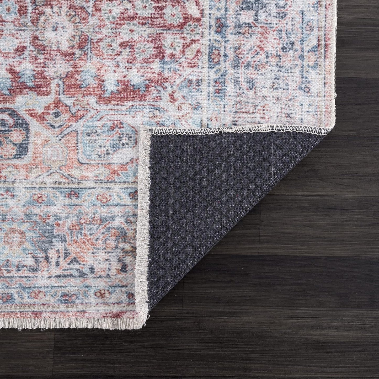 Bloom Rugs Caria Washable Non-Slip 10 ft Runner - Brick/Dark Blue Traditional Runner for Entryway, Hallway, Bathroom, and Kitchen - Exact Size: 2'6" x 10'
