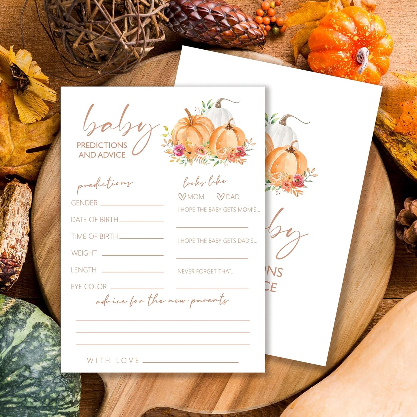 Baby Shower Games, Thanksgiving Baby Predictions and Advice Cards, 25 Sets Baby Gender Reveal Party Decorations Supplies Favors - E02