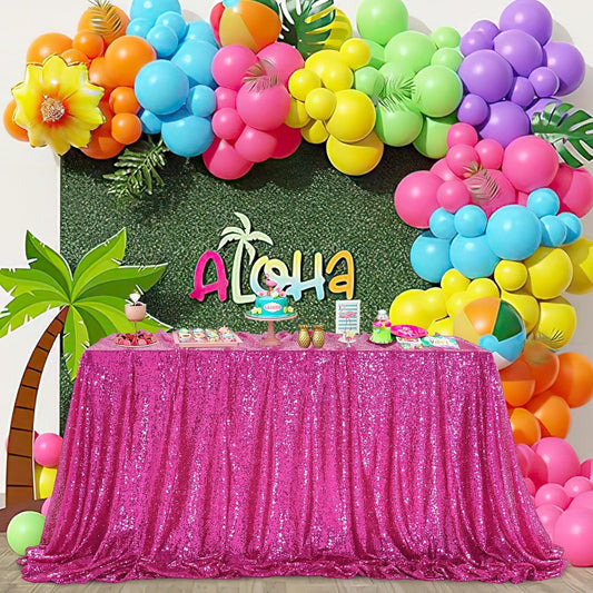 QueenDream Sparkly Sequin Tablecloth - Fuchsia Table Cloth 50x80 Inches Rectangle Table Overlay Fabric for Birthday Parties Baby Shower Decoration