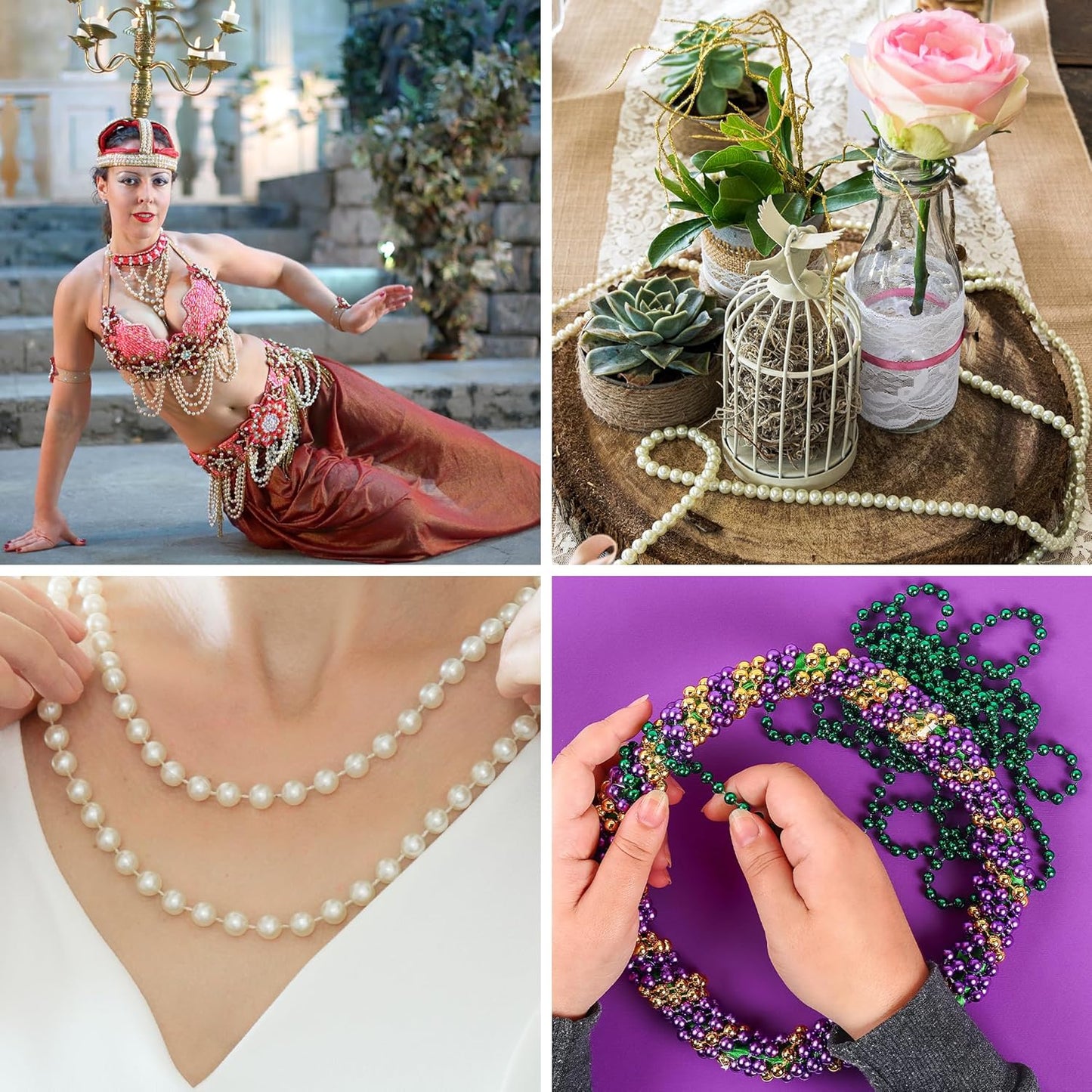 Mandala Crafts 4mm Faux Metallic Silver Pearl Beads Roll - 44 Yards Strand of Fake Pearls Chain Garlands Spool String for Christmas Tree, Wedding, Party, Vases, DIY Decoration