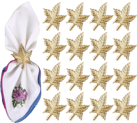 Set of 12 Gold Leaf Napkin Rings - 1.5 Inch Elegant Leaf Design, Lightweight Metal Table Décor for Wedding, Holiday, Thanksgiving, Formal Dining & Special Occasions - ALPHA Living HOME