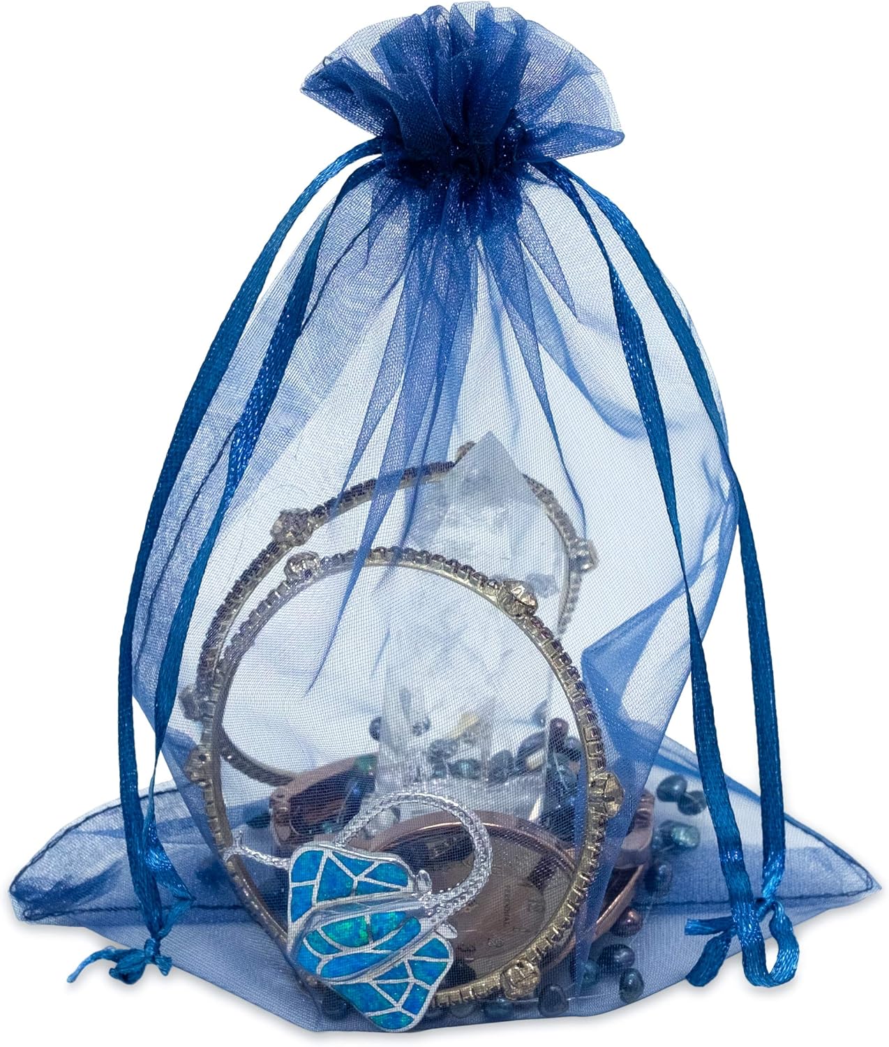 TheDisplayGuys 48-Pack 6x8 Navy Blue Sheer Organza Gift Bags with Drawstring, Jewelry Candy Treat Wedding Party Favors Mesh Pouch