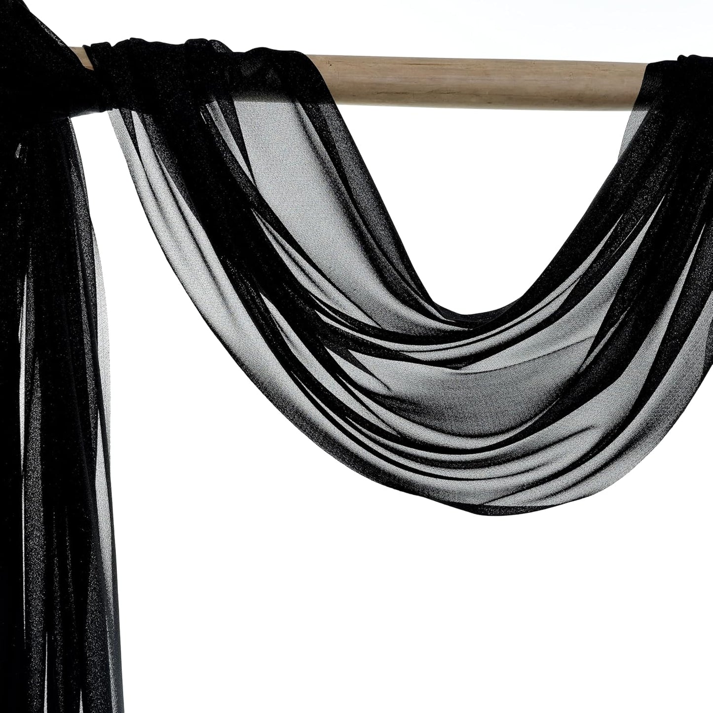 VDS Pack of 2 Panel (30 Inch X 100 Feet) Wedding Arch Draping Fabric Sheer Chiffon Fabric Drapery for Wedding Ceremony Reception Swag Backdrop Canopy Chuppah ARBO Altars Decoration (Black)
