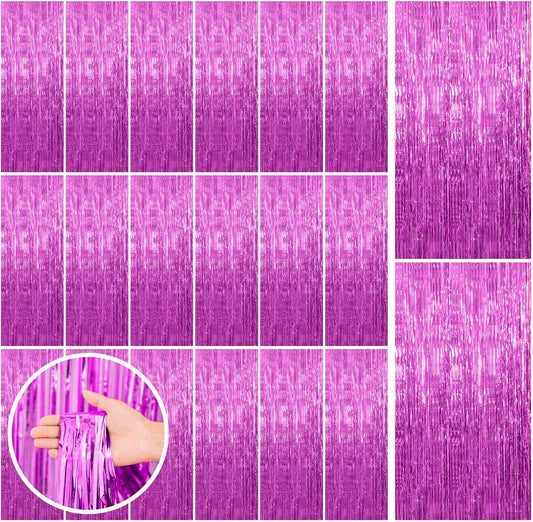 20 Pack Hot Pink Party Decorations - Tinsel Curtain Streamers Foil Fringe Backdrop for Birthday, Christmas, Bachelorette, Graduation, Fiesta Photo Booth