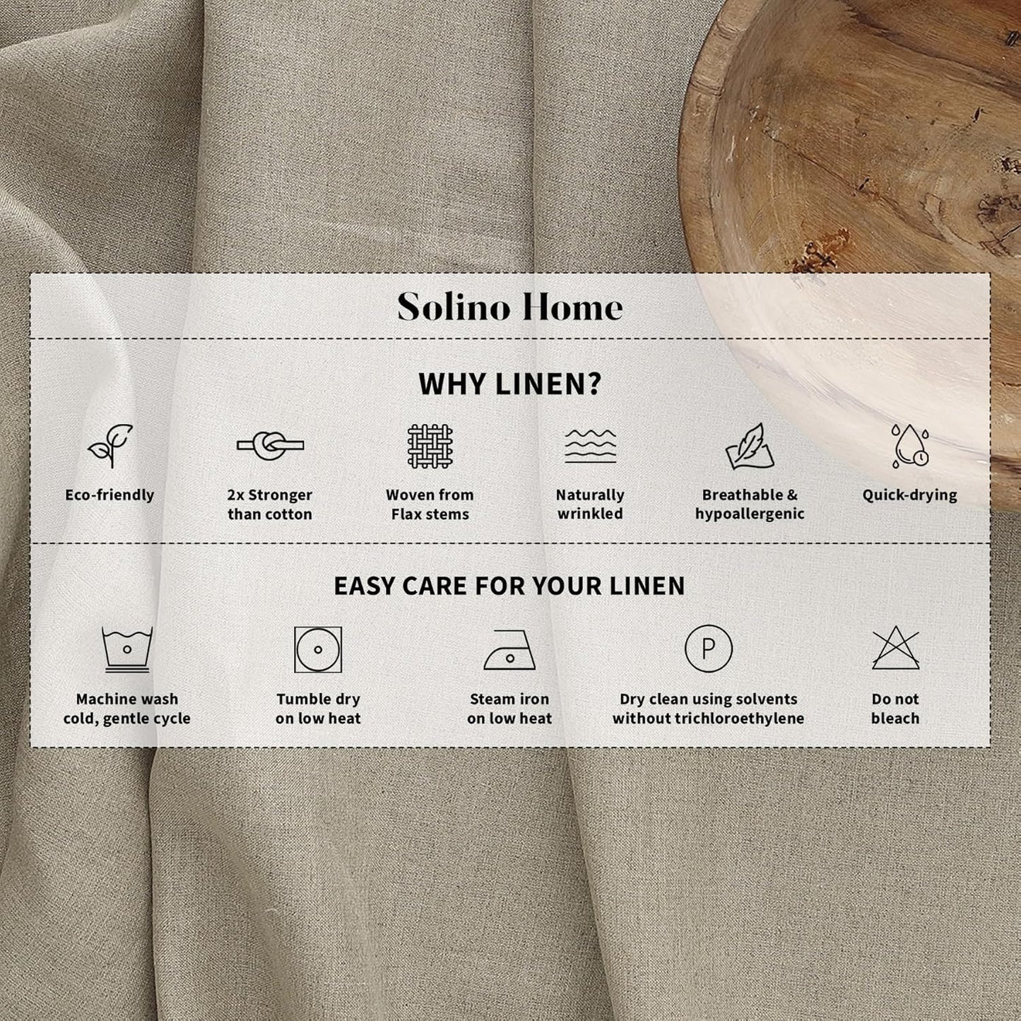 Solino Home Linen Tablecloth 60 x 156 Inch - Classic Hemstitch 100% Pure Linen Light Natural Table Cloth for Rectangle Tables - Machine Washable Tablecloth for Fall, Autumn, Thanksgiving