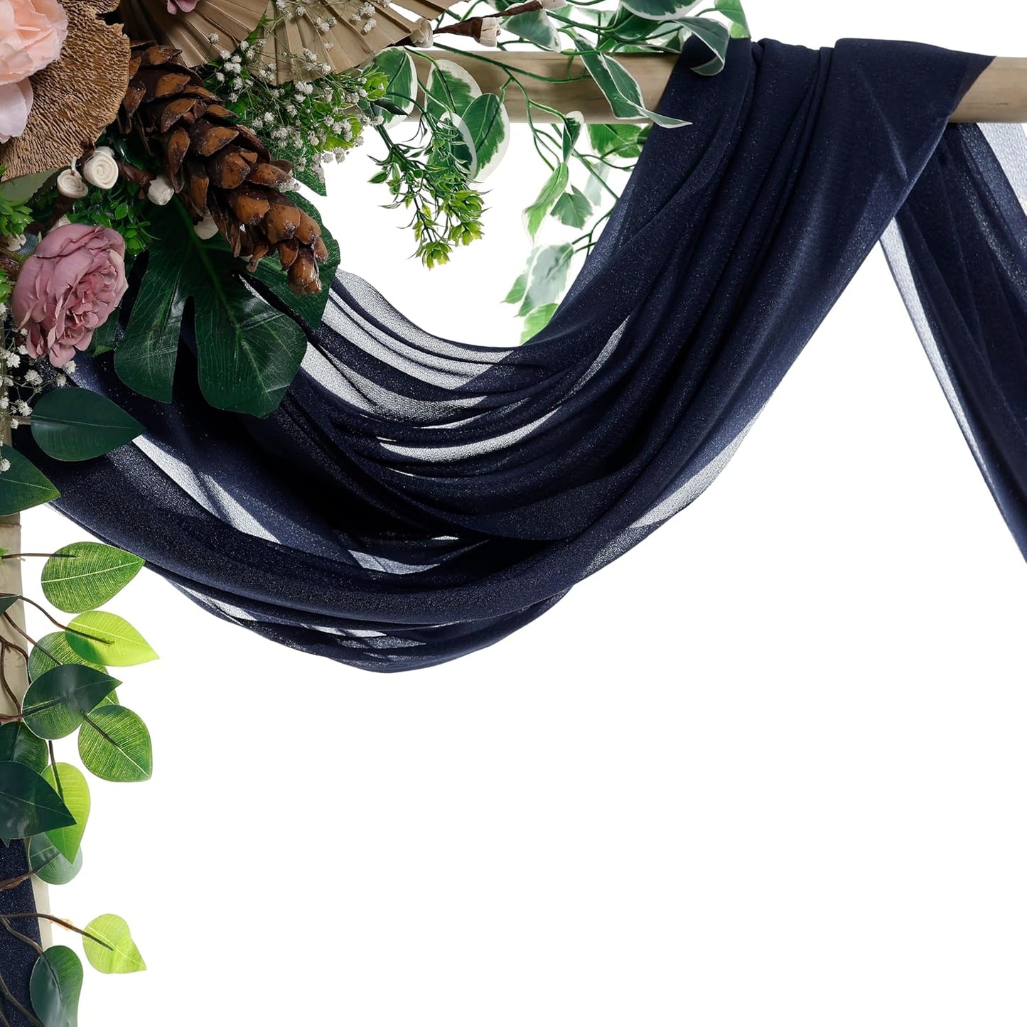VDS Pack of 4 Panel (30 Inch X 20 Feet) Wedding Arch Draping Fabric Sheer Chiffon Fabric Drapery for Wedding Ceremony Reception Swag Backdrop Canopy Chuppah ARBO Altars Decoration (Navy Blue)