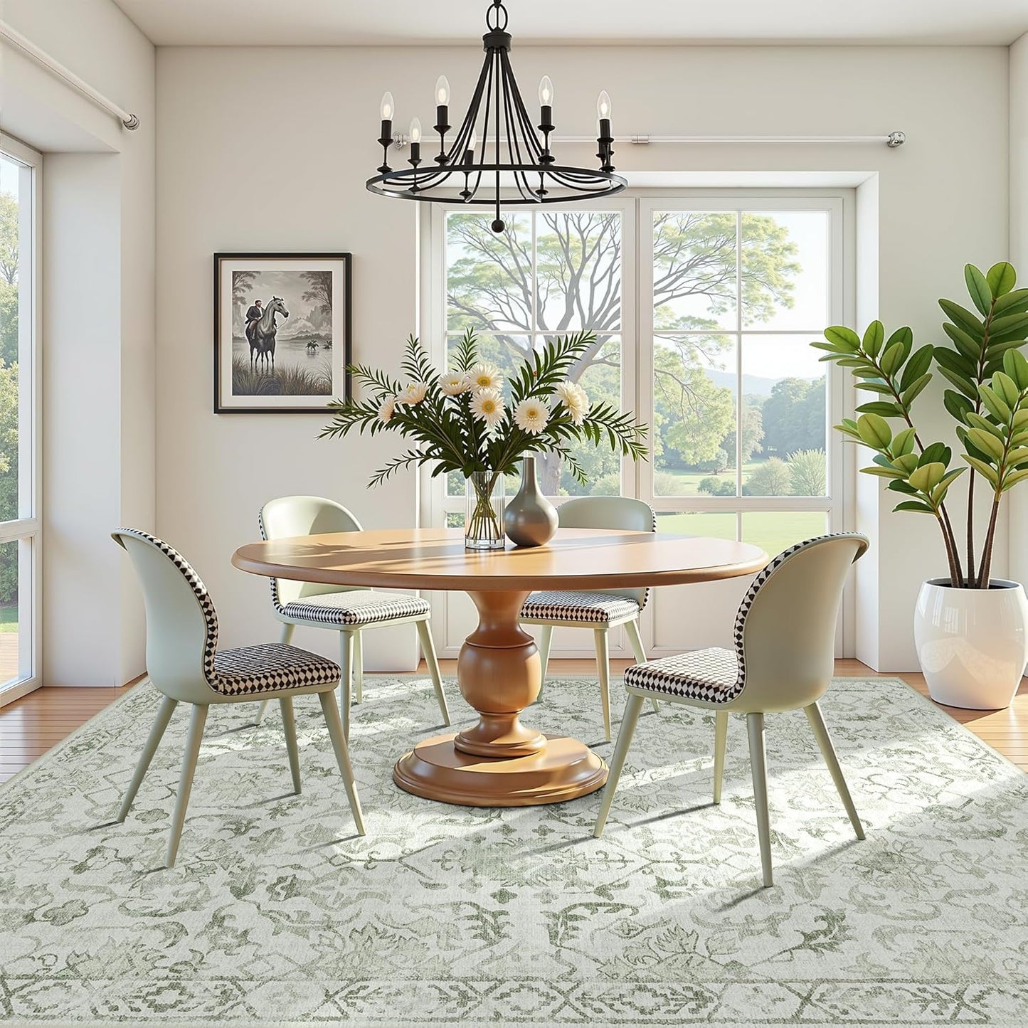 Sage Area Rugs 7x9 for Living Room, Washable Vintage Rugs for Bedroom, Distressed Throw Rug, Non Slip Rug Carpet for Bedroom Dining Nursery