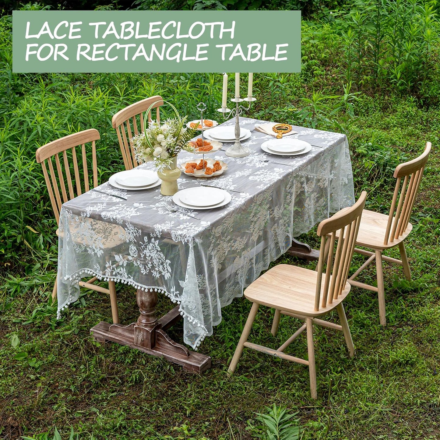 Jayla White Lace Tablecloth for Rectangular Tables, Vintage Style Wedding Table Cloths for Reception, Baby Shower, Birthday Party, Formal Dining, Dinner Parties 54 X 54 Inches