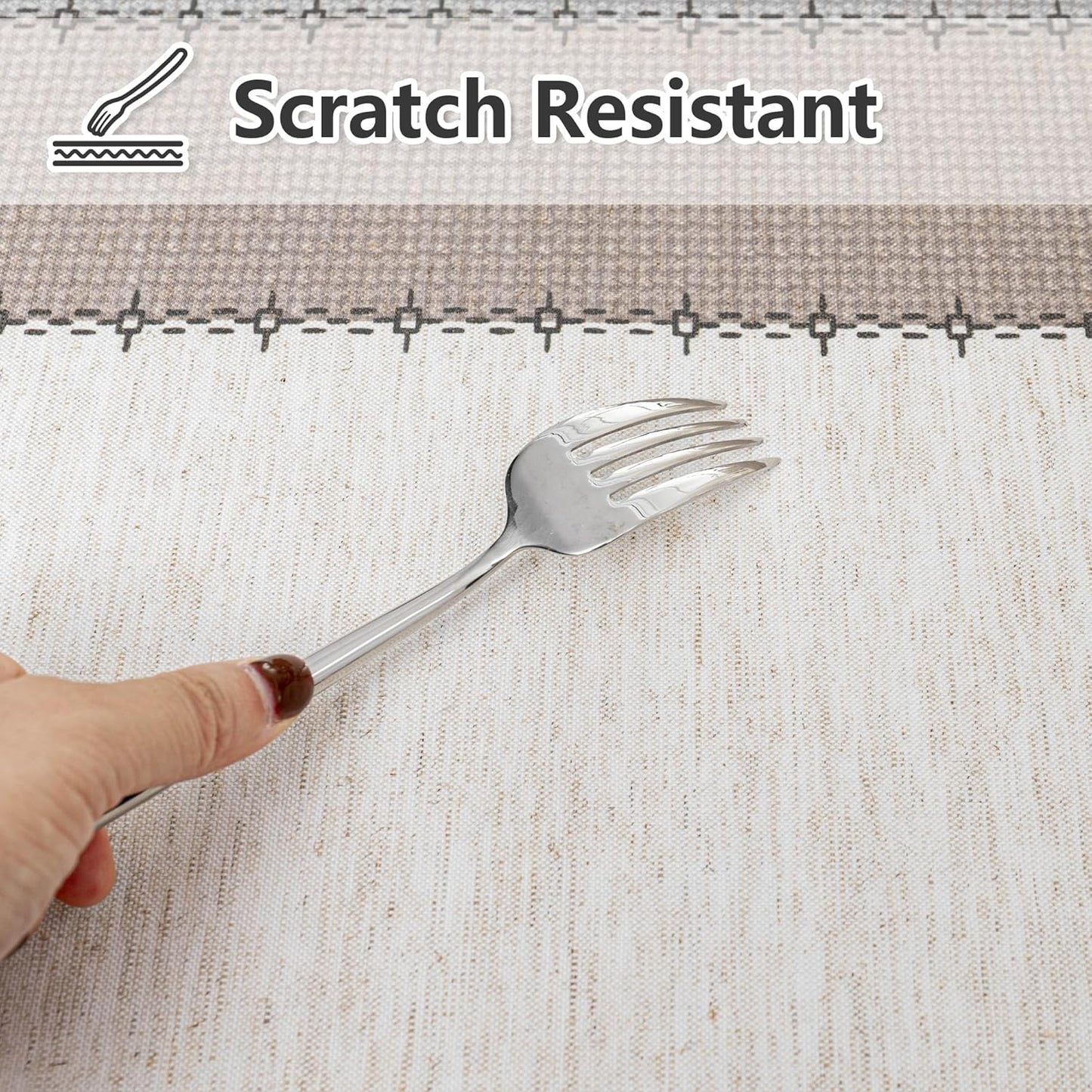 MYSKY HOME Table Cloth 60x120 in Rectangle, Heavy Duty Linen Look Waterproof Tablecloths Farmhouse Tablecloth, Wrinkle Free Table Cover with Coffee Lines for Kitchen Dining, Party