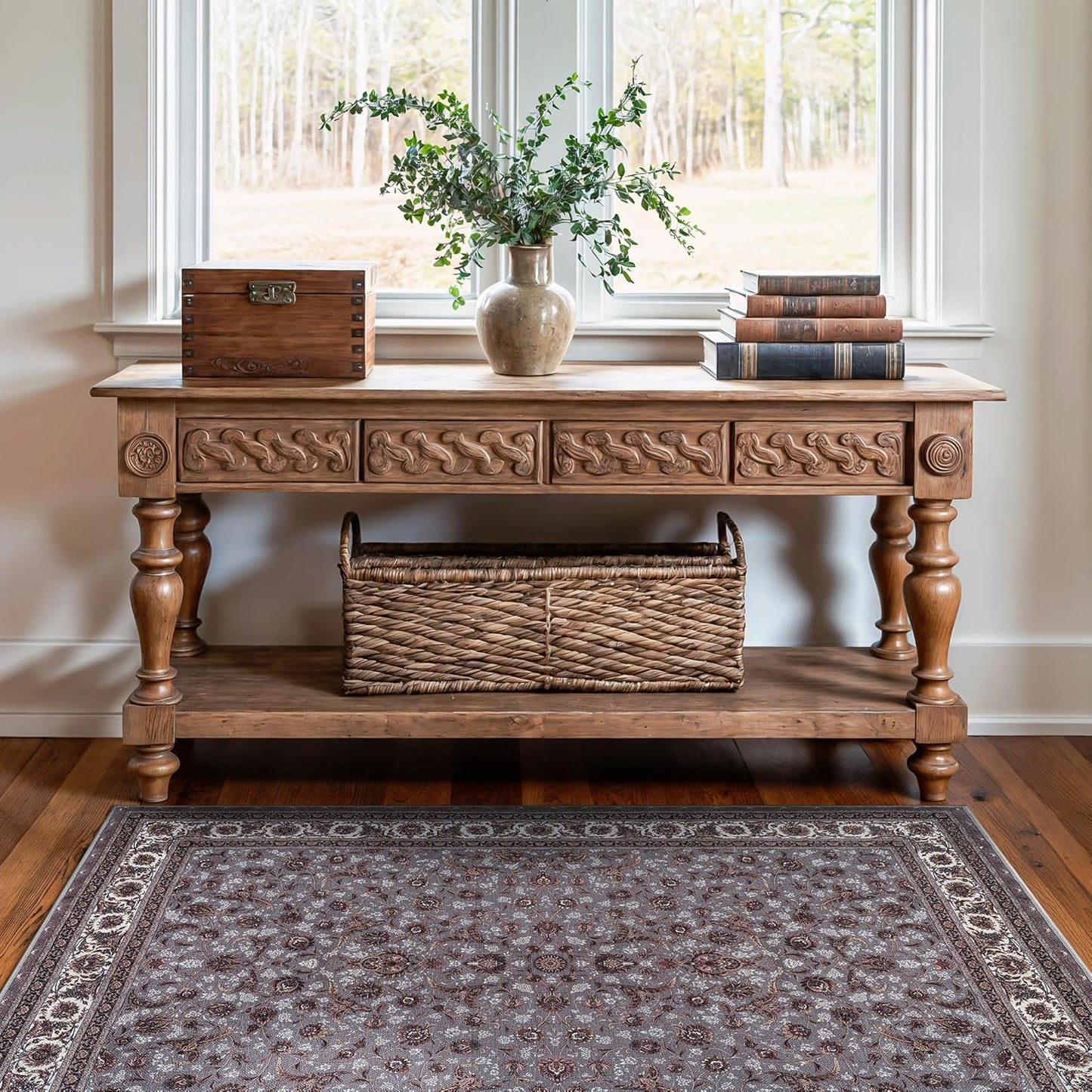 Bloom Rugs Washable Non-Slip 3' x 5' Rug - Slate Gray Traditional Oriental Area Rug for Living Room, Bedroom, Dining Room, and Kitchen - Exact Size: 3' x 5'