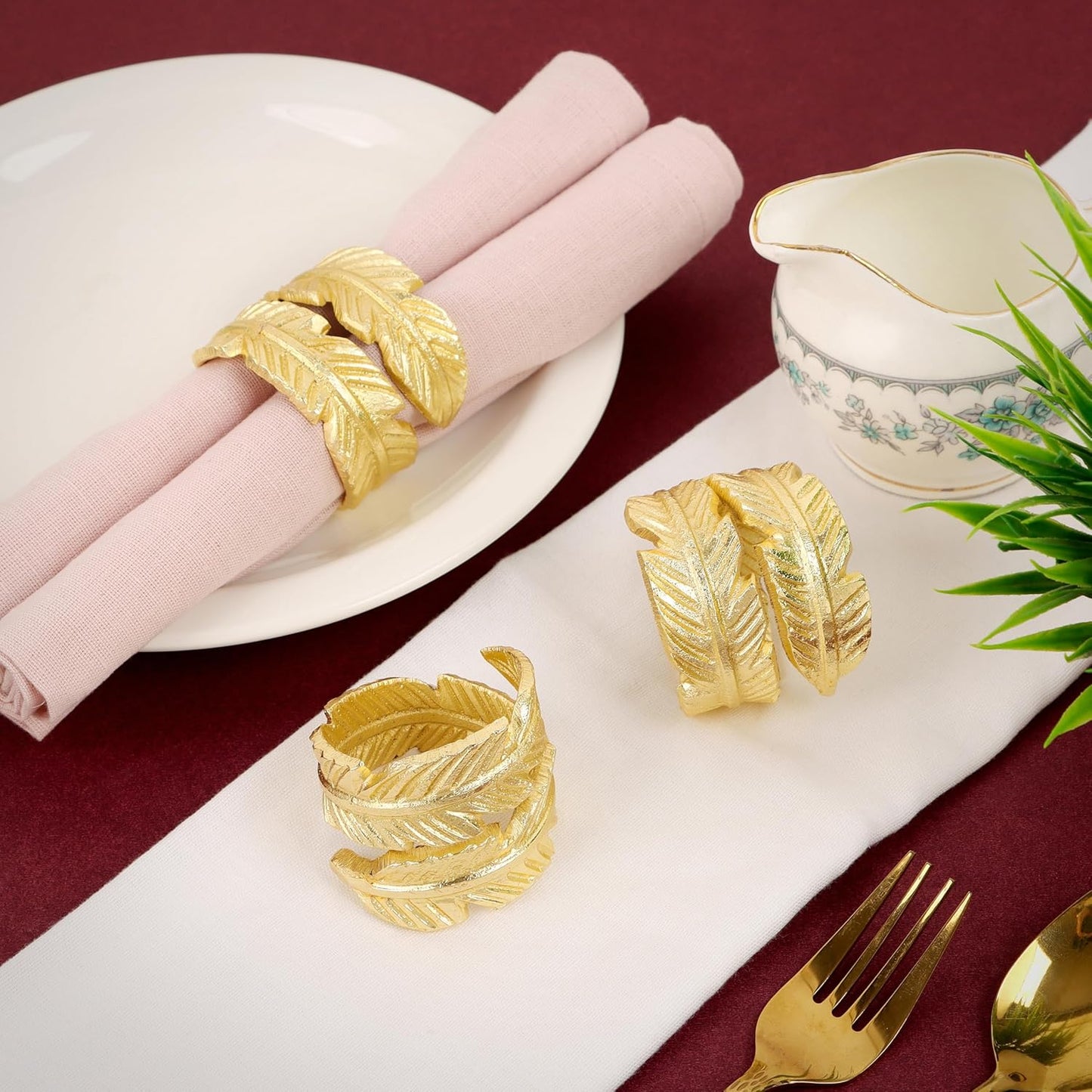 Gold Napkin Rings, Napkin Ring Set of 12, Napkin Holders for Dining Table Settings Thanksgiving Metal Serviette Ring Rustic Table Décor for Weddings, Parties, and Everyday Use 1.5" Ring - CLEENTABLE