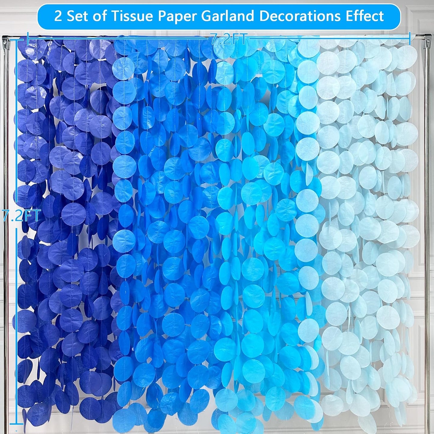 PinkBlume 205 Ft Blue Party Decorations Ombre Navy Circle Dot Backdrop Streamer Royal Tissue Paper Polka Hanging Garland for Birthday Graduation Wedding Under The Sea Nautical Ahoy Achor