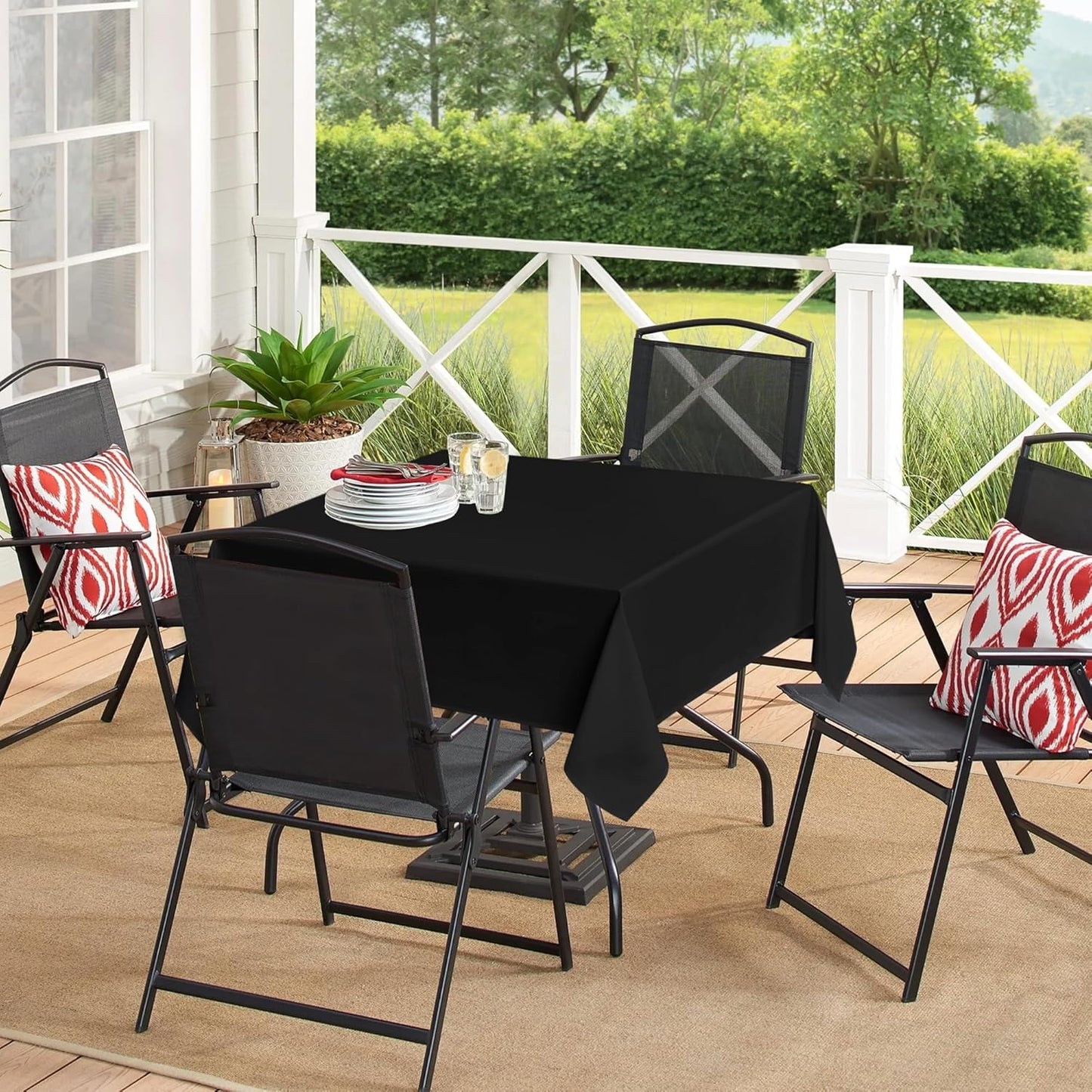 sancua Black Square Tablecloths 85x85 Inch - Fabric Table Cloth for Square or Round Tables, Washable Polyester Table Cover for Outdoor Party, Birthday, Buffet, Resturant
