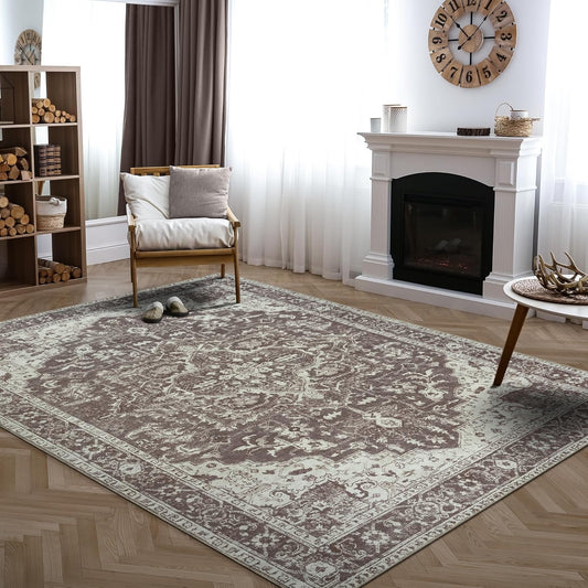 Bloom Rugs Washable Non-Slip 9' x 12' Rug - Dark Brown Traditional Medallion Area Rug for Living Room, Bedroom, Dining Room, and Kitchen - Exact Size: 9' x 12'