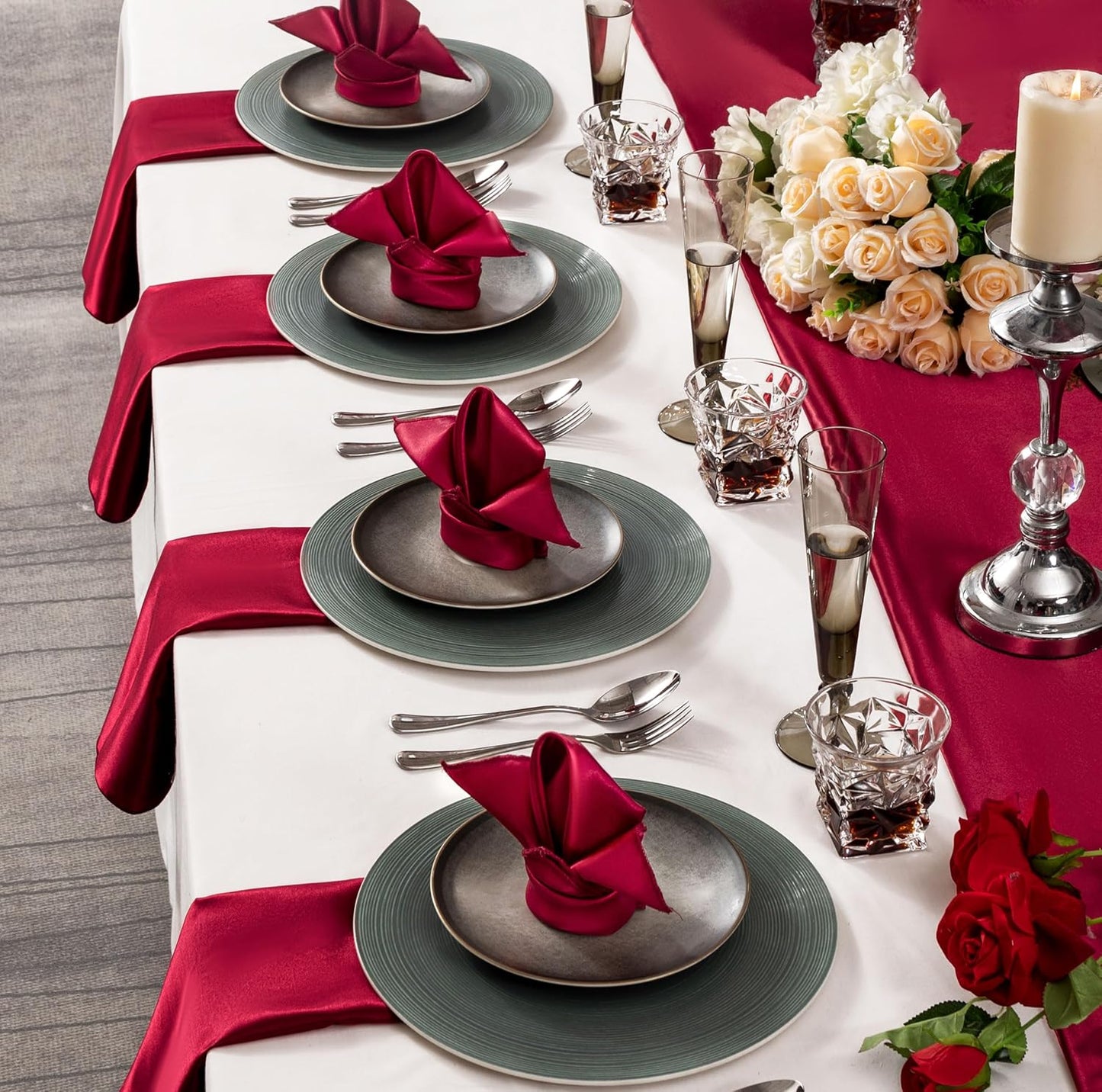 36 Pack Square Satin Dinner Napkins, 16x16 Inches Silky Soft Smooth Table Cloth Napkins for Restaurant Weddings Banquet Party Decoration, Burgundy