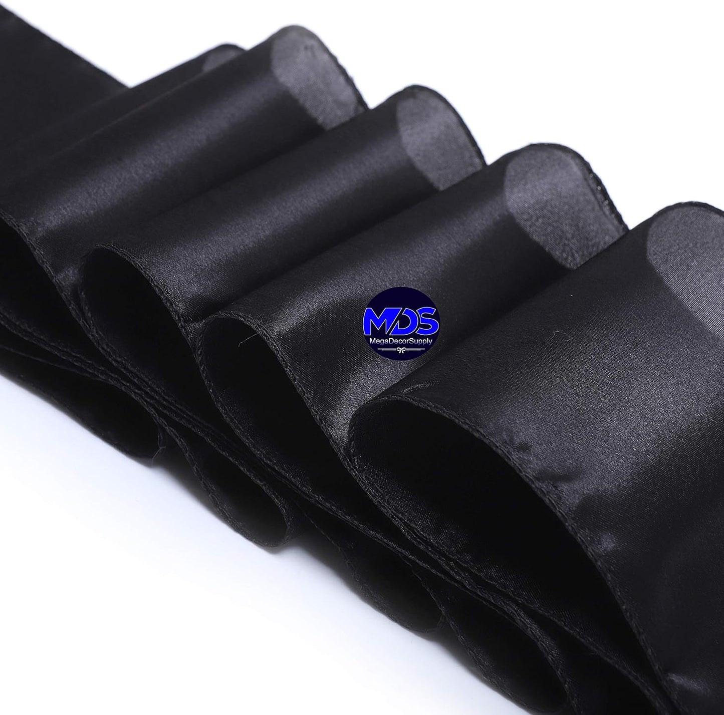 MDS Pack of 75 PCS Satin Chair Sashes Charmeuse Sateen Dining Chair Bows Ribbon Ties Back Sash for Wedding Party Birthday Home Hotel Restaurant Banquet Decoration (7 x 108 Inch, Black)